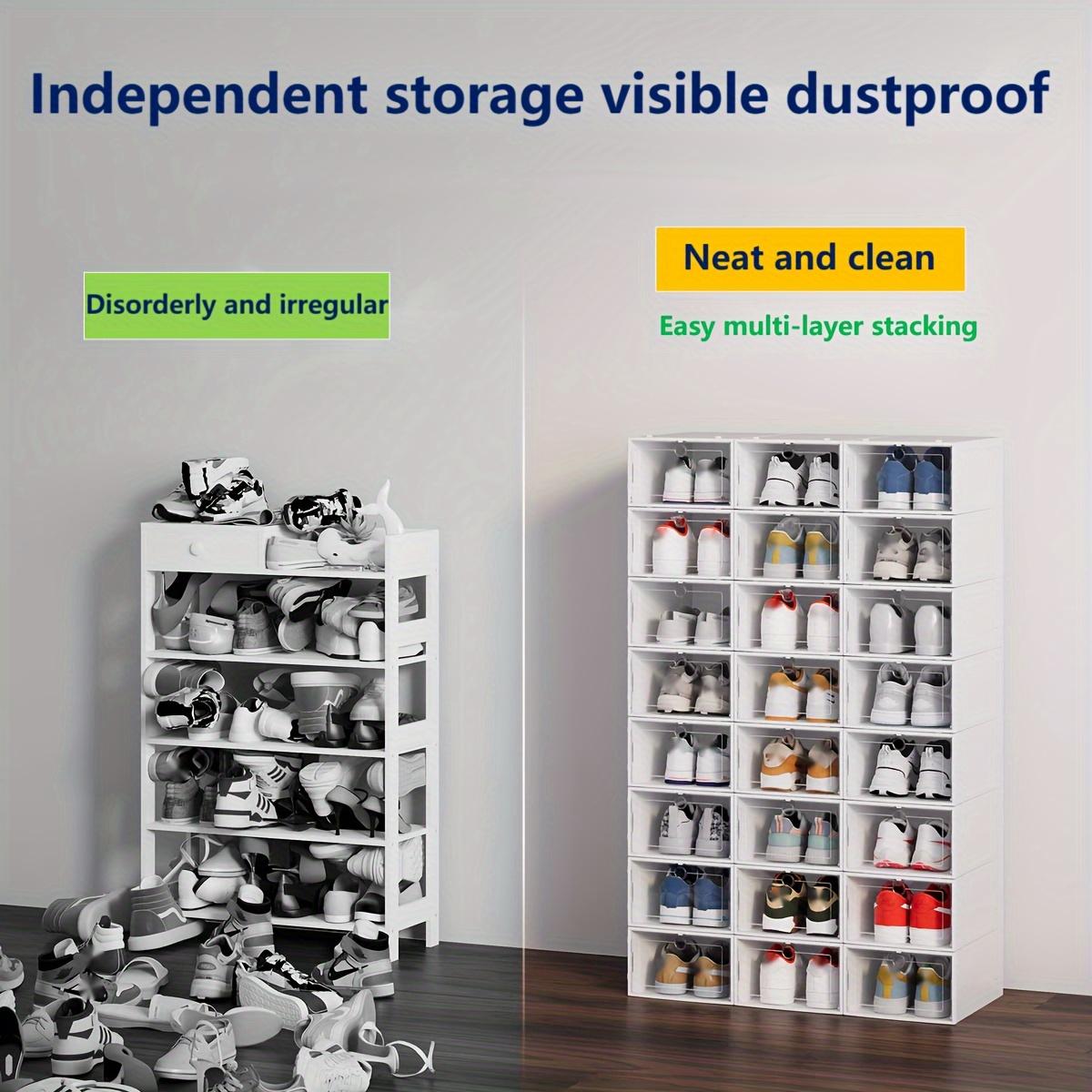 12 Pcs Clear Shoe Boxes, Space-Saving Shoe Organizer, Foldable & Stackable Storage Containers, Dustproof Transparent Shoe Organizers with Dividers for Shoe Store, Dorm, Bedroom, Home, Entryway, Closet Organization, Easy Storage & Portable
