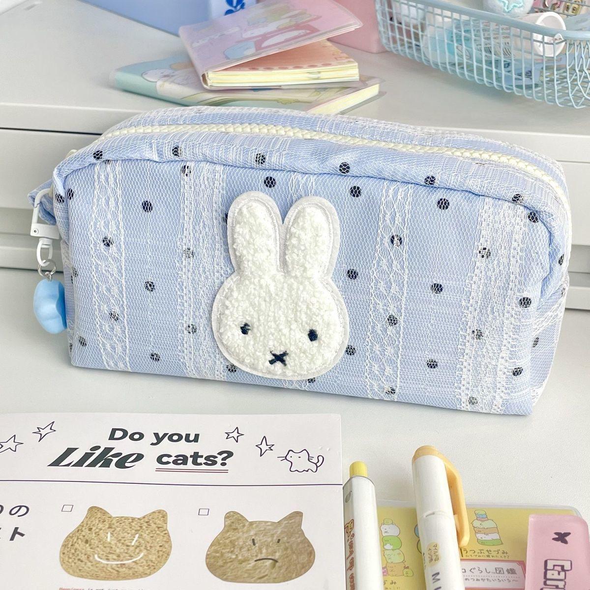 Miffy Portable Pencil Case Kawaii Cute Romantic Peripheral Large Capacity Simple Zipper Design Stationery Storage Bag Gift