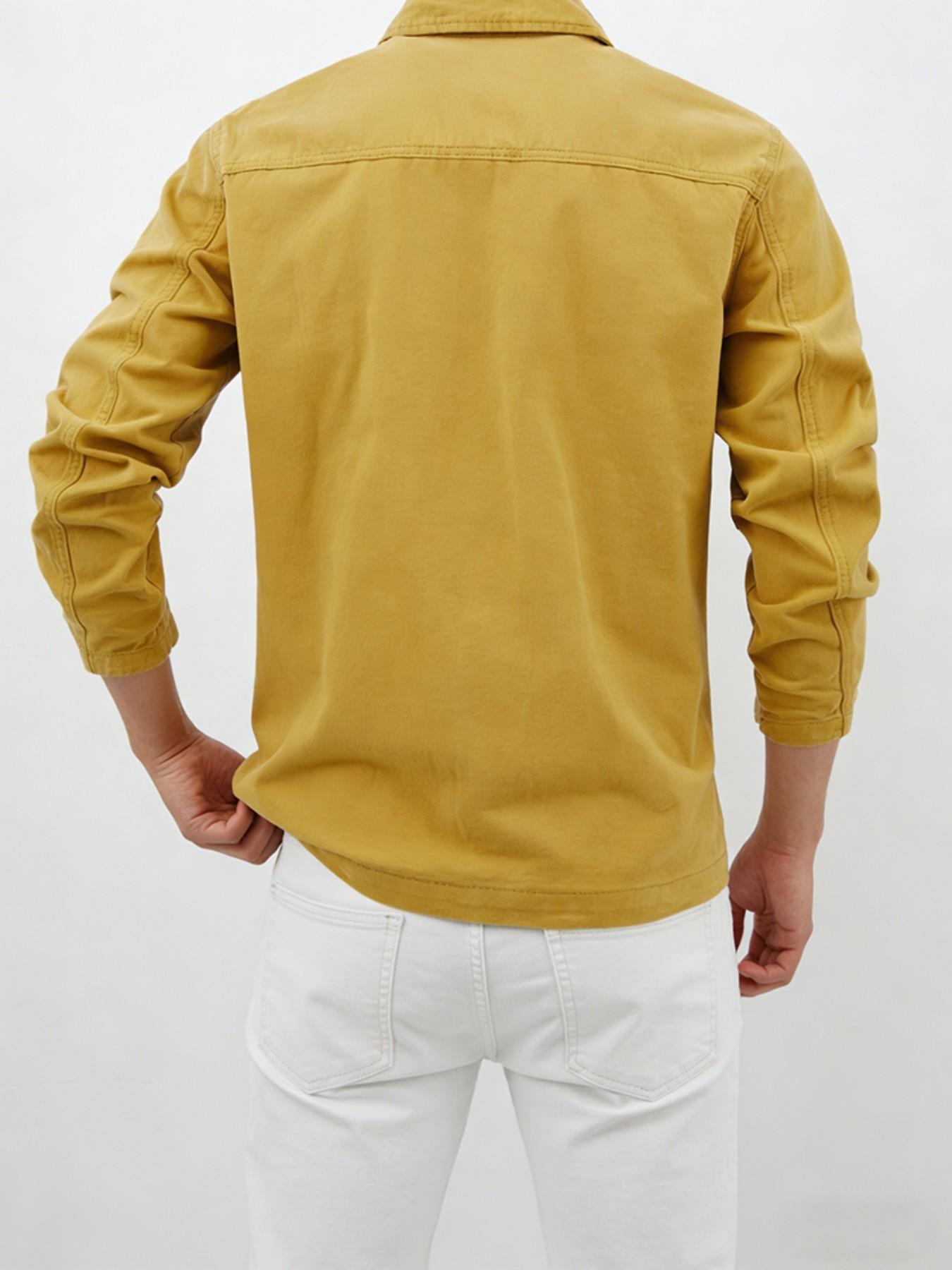 Vintage Mustard Men's Workwear Shirt Jacket, 4 Pockets Metal Button Design, Heavyweight Twill Cotton, Multi-Season City Boy Style