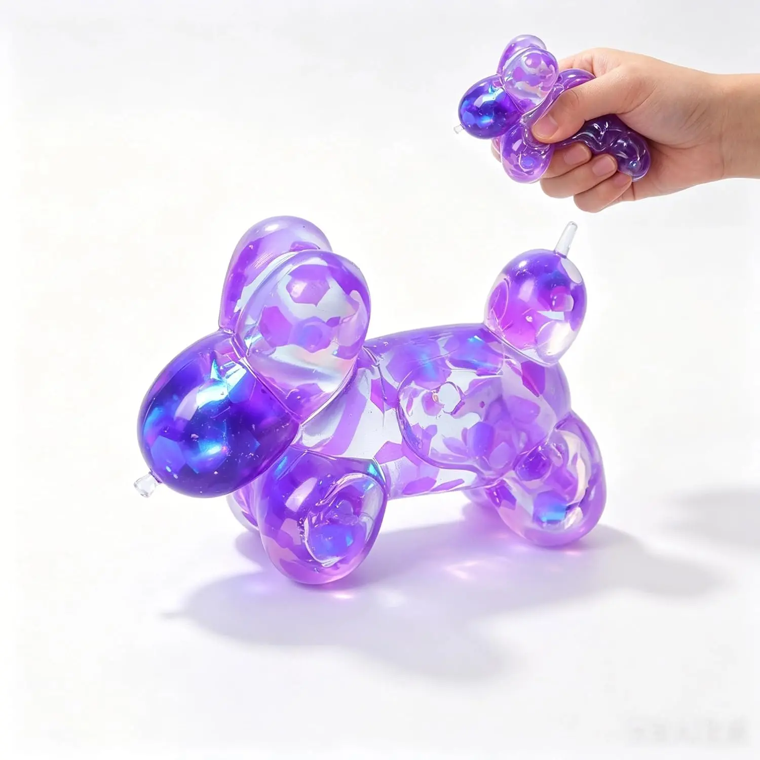 Glitter Balloon Dog Squishy Toy – Slow Rising Stress Relief Fidget Toy, Soft Sensory Toy for Adults, Anxiety Relief, Cute Squeeze Decompression Fun (Purple)