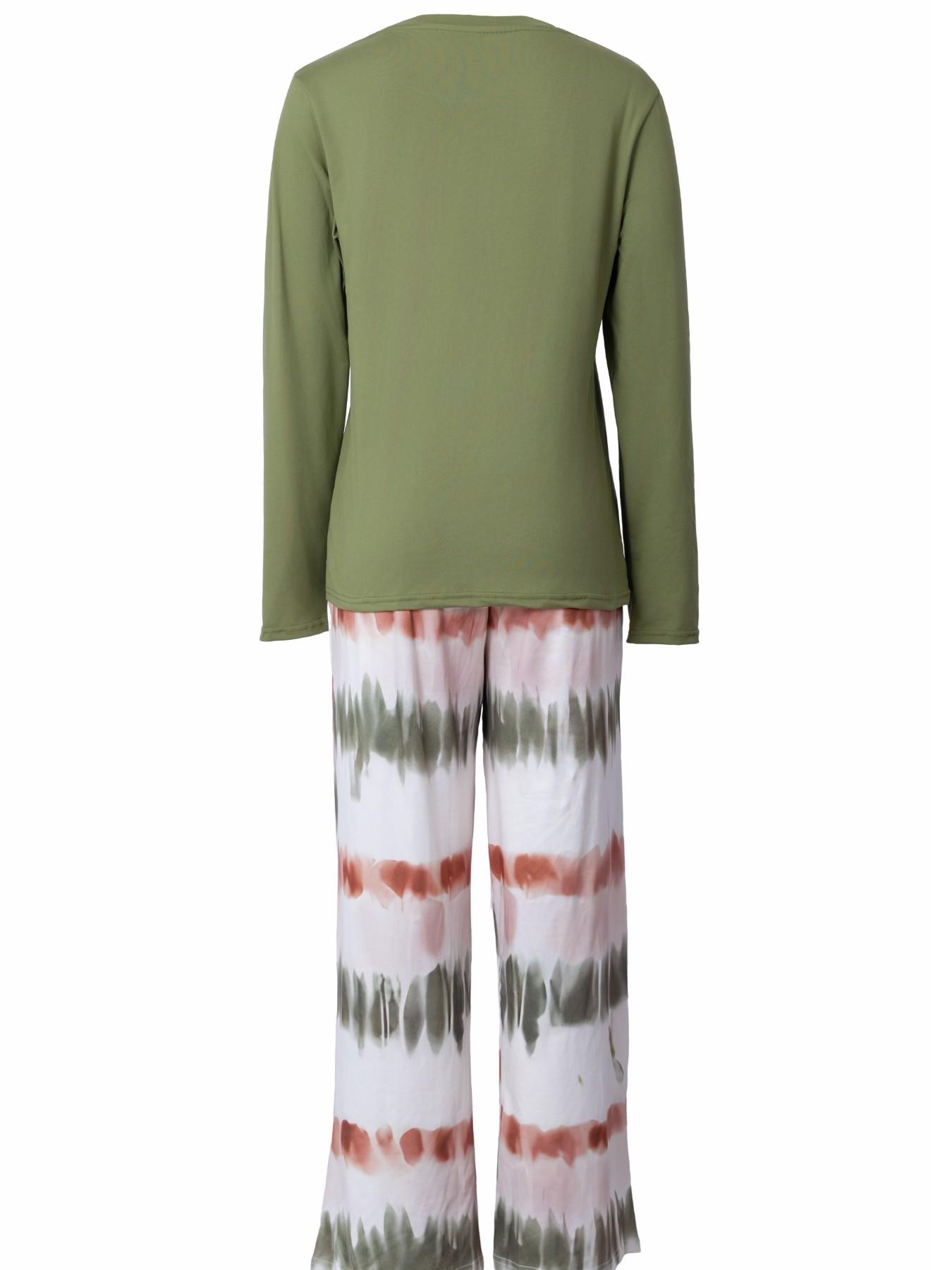 Women's Casual Printed Round Neck Long Sleeve Top & Gradient Print Pants Set, Soft Comfortable Home Wear Loungewear, All Seasons Fitted