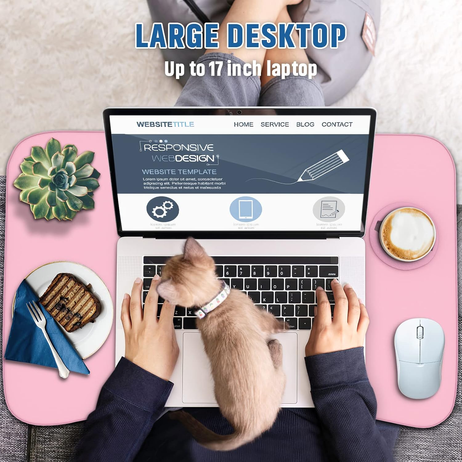 Multi-Function Laptop Bed Table with Storage Drawer and Cup Holder, Lap Desk Stand Tray for Eating, Reading and Working