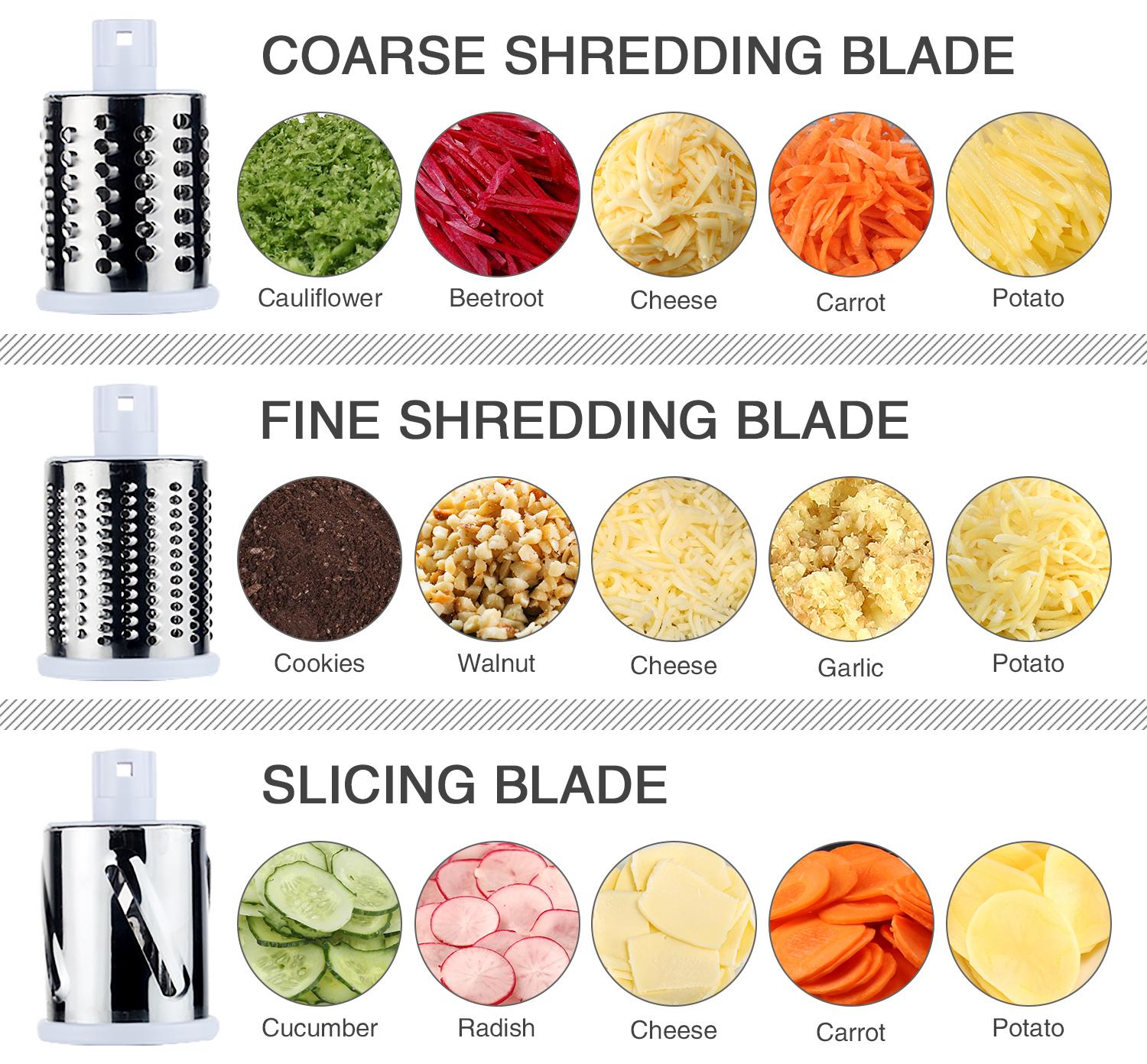 Ourokhome Rotary Cheese Grater Christmas Gift Vegetable Slicer Kitchen Gadget 3 Stainless Steel Drums Strong Suction Base Utensils Utensils