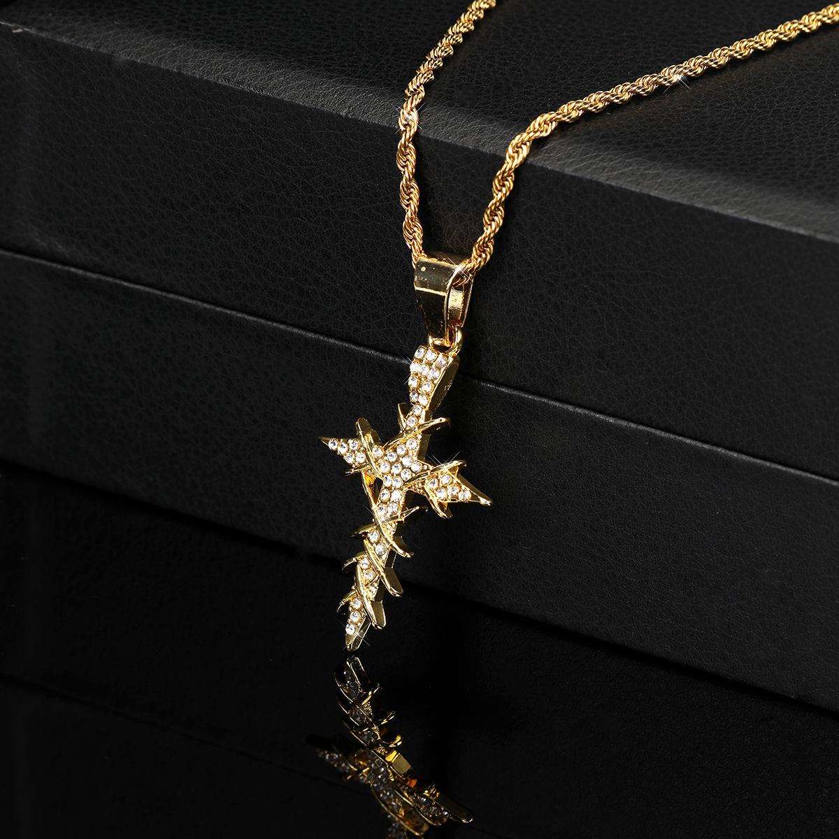 Popular hip-hop style dynamic and sparkling cross pendant necklace with twisted chain, simple alloy design