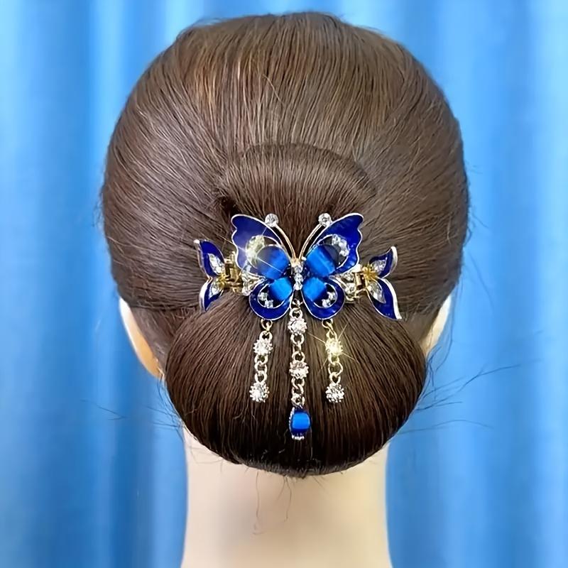 3pcs Vintage Bohemian Butterfly Tassel & Rhinestone Embellished Hair Clips - Elegant Stylish Back-of-Head Hair Accessories (Home Decor Accent Pieces) claw