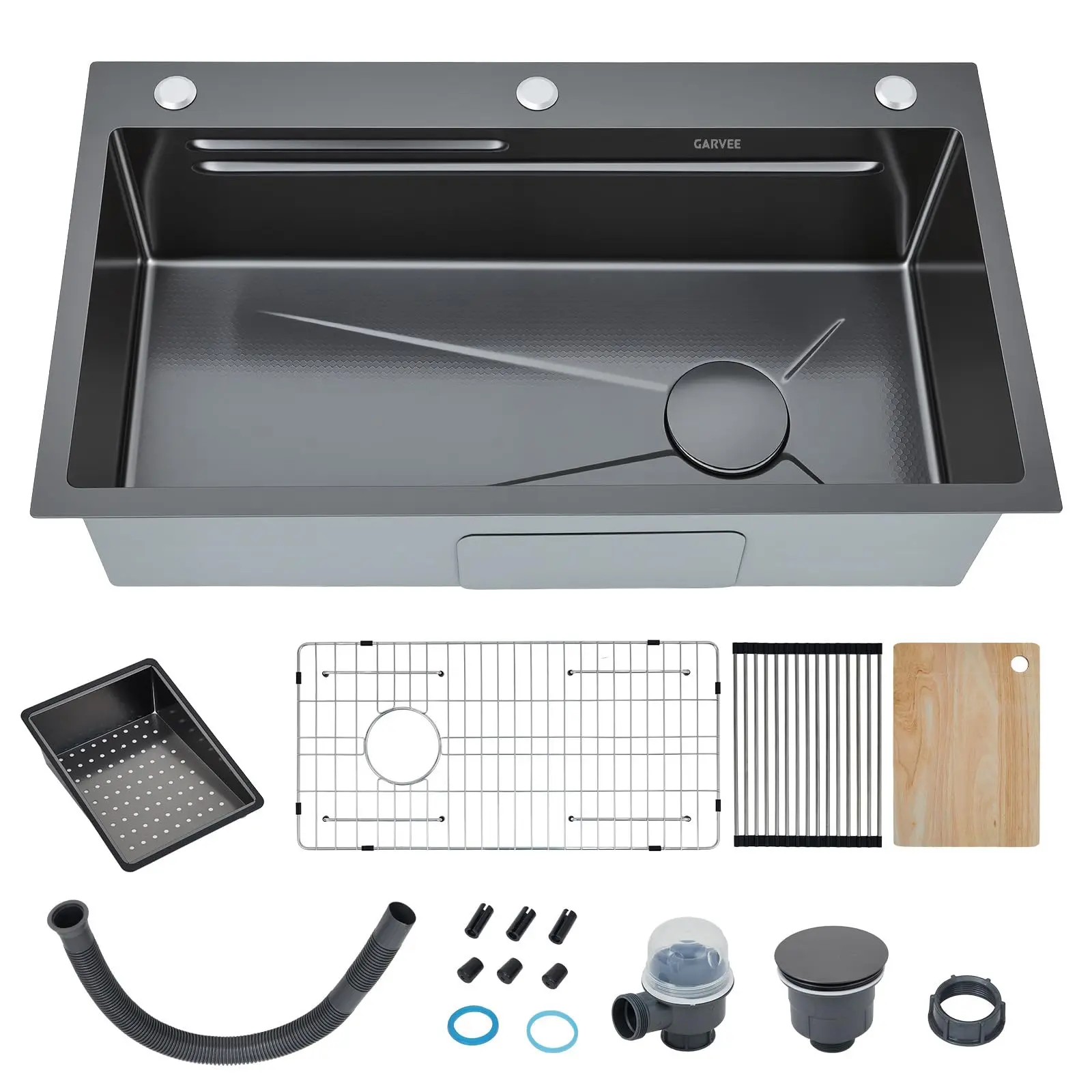 32 Inch Drop-In Kitchen Sink – 304 Stainless Steel Single Bowl Undermount Workstation with Honeycomb Finish and X-Channel Drainage
