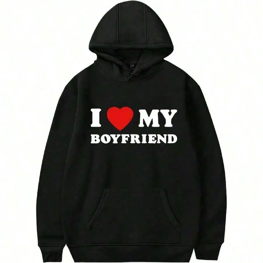 1pcI Love My Boyfriend Hoodie Love Heart Valentines Day Sweatshirt Sweater Pullover Cute Funny Gifts Clothes For Men Mens Hoodie180g100%