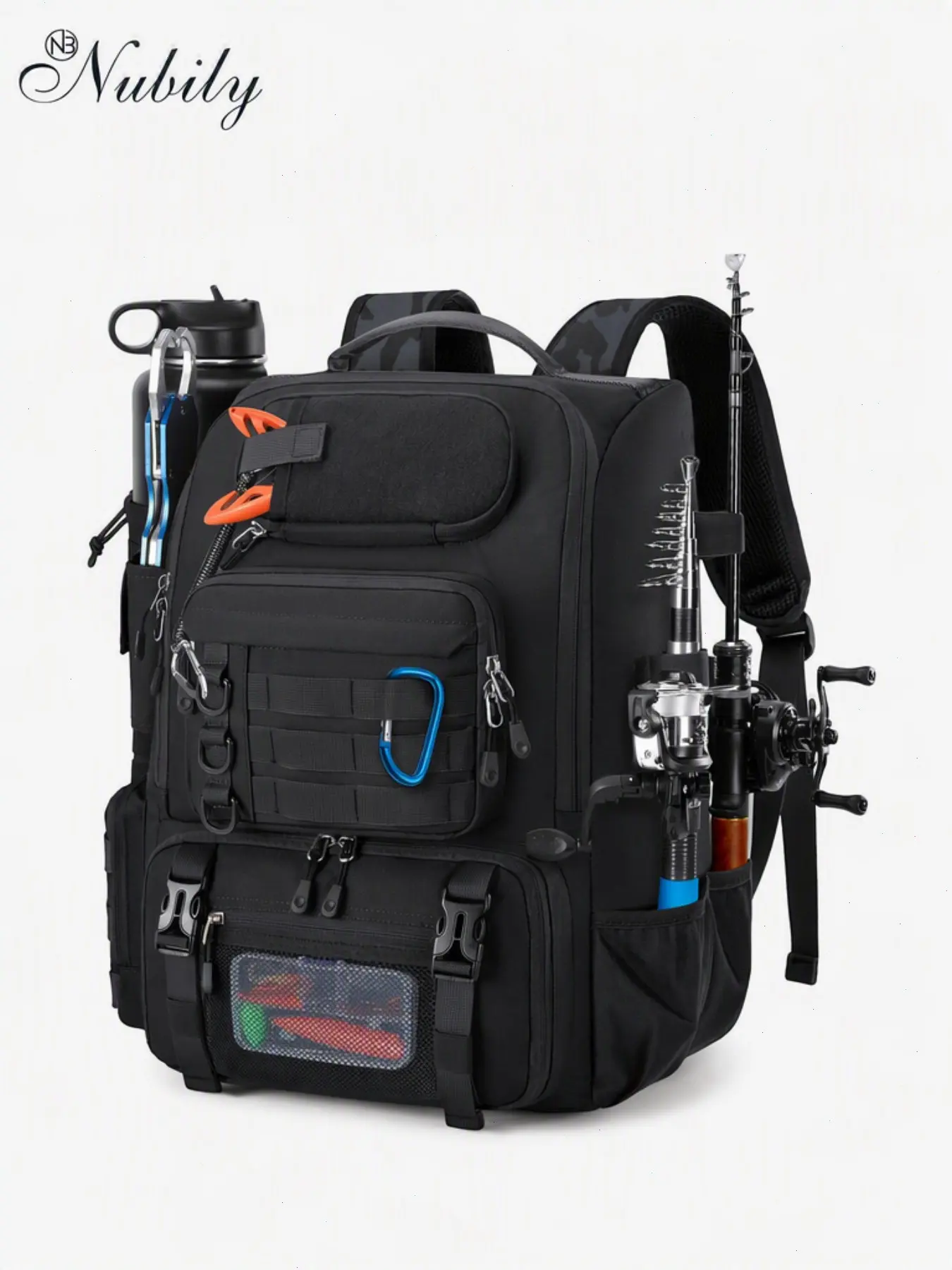 Fishing Backpack 40L Tackle Backpack with Rod Holders & Cooler, Water-Resistant with Rain Cover, Adjustable Storage for Men