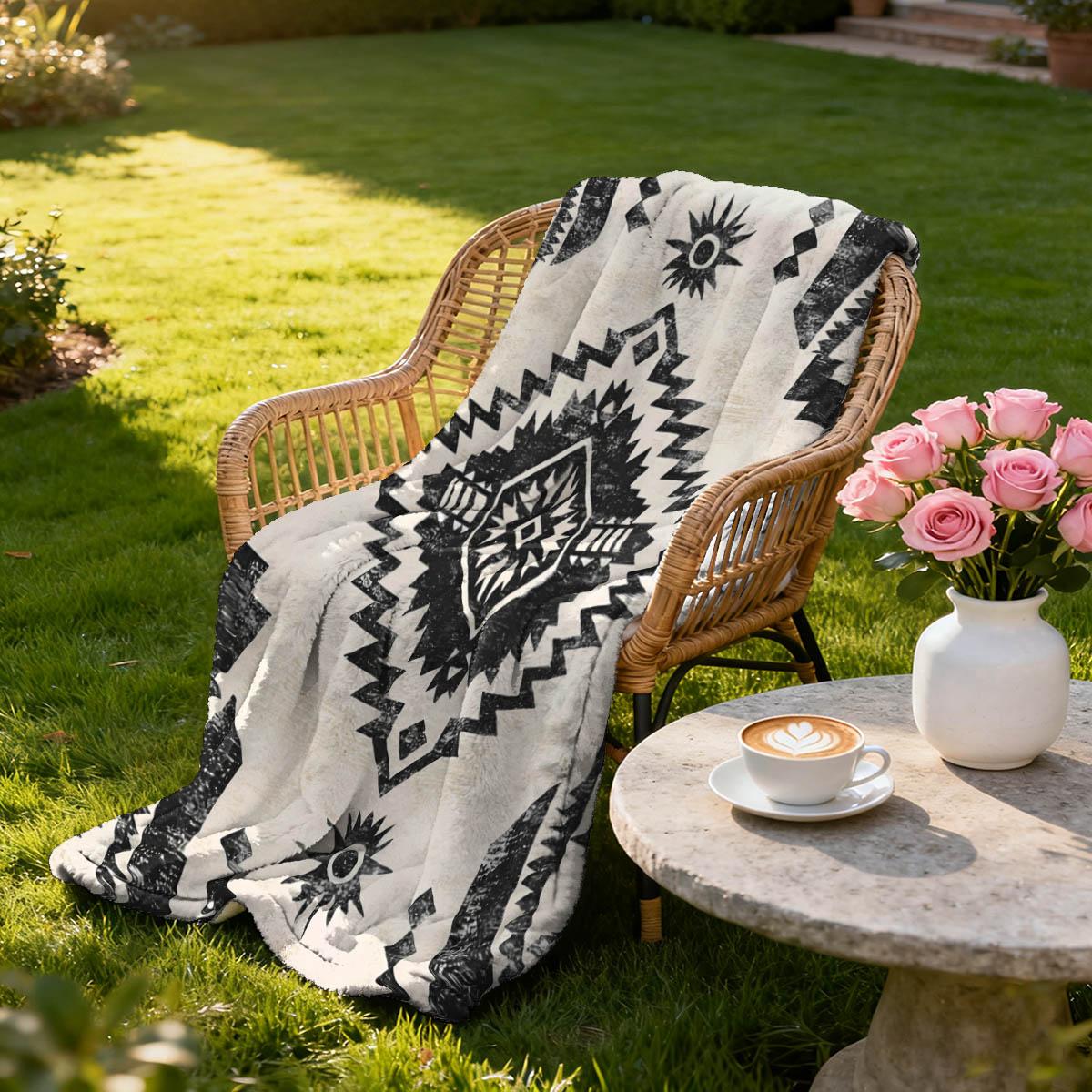 Boho Pattern Blanket, Lightweight Warm Flannel, Soft Breathable, Car Travel Bedroom Cover, Holiday Gift, Pet Pad, Multi-Use Rug