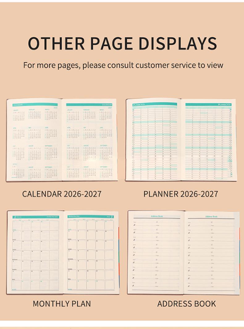 A5 PU Leather Cover Notebook, Weekly & Monthly Planner Diary, School Agenda Organizer, Learning Office Supplies, Multilingual Inner Pages