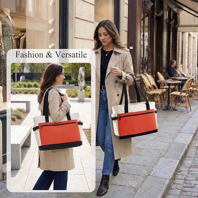 Puffer Tote Bag for Women, Lightweight Puffy Work Handbag, Quilted Purse, Teacher Nurse Quilted Shoulder Bag for School Travel Gym, Cloud Bag w/ Zipper, Daily College Bags, 15.6" Computer Bag, Clinical Nursing Bag, Ideal Gift for Women