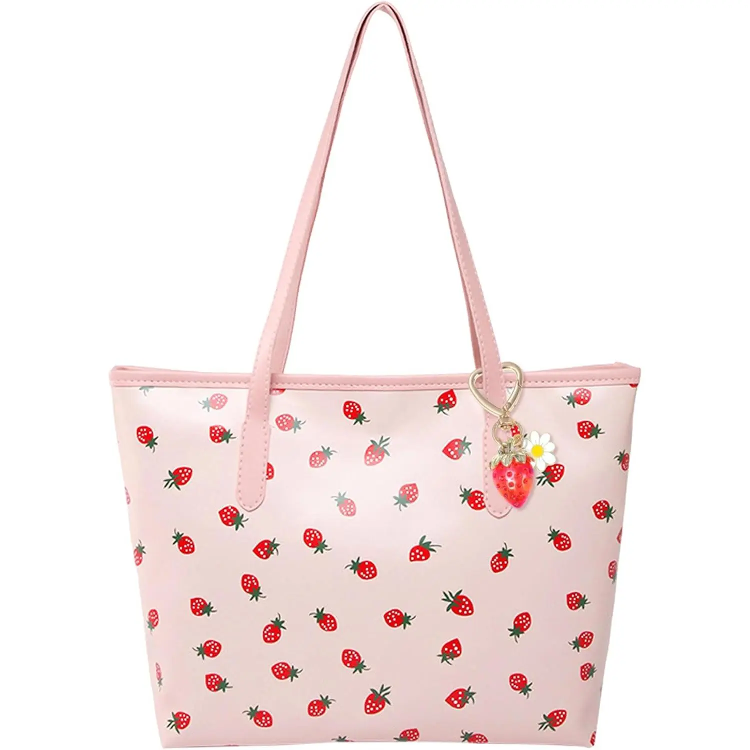 Women's Coquette Tote Bag - Cherry Print, Fabric Body, Cute Cherry Charm Keychain, Ideal for Casual Use