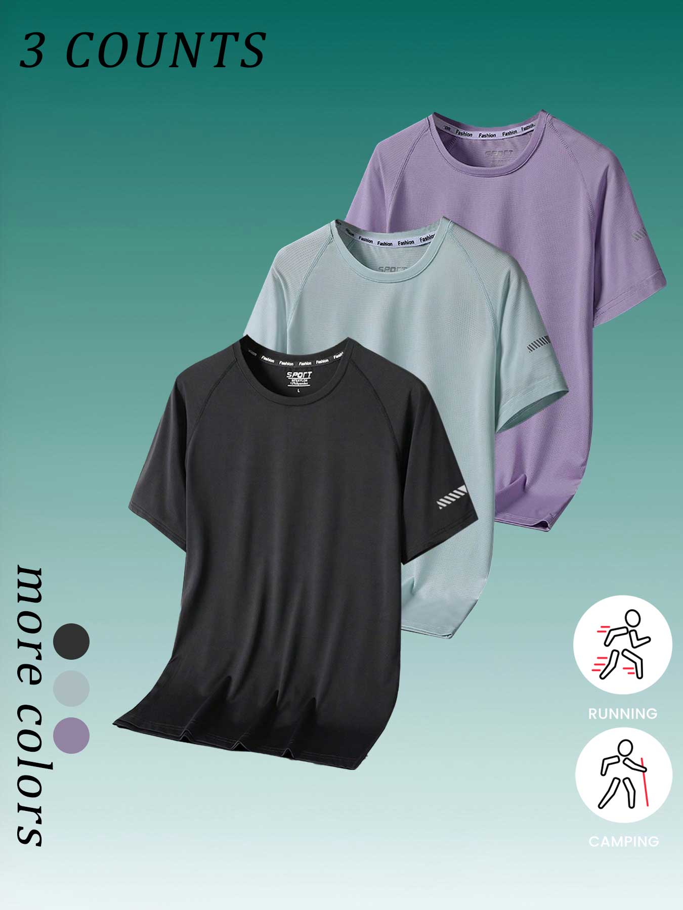 Women's 3-Piece Outdoor Quick-Dry Short Sleeve Running Sports Top, Breathable Lightweight Training Shirt, Summer Gym Yoga Wear