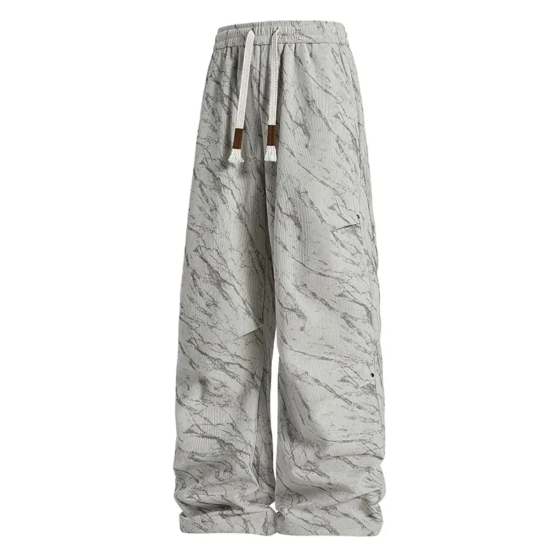 Men Marble Print Wide Leg Casual Pants, Elastic Waist Adjustable Drawstring Straight Trousers, Loose Streetwear Bottoms For Spring Autumn Daily Commuting City Walk Outdoor Outfits # sohochic
