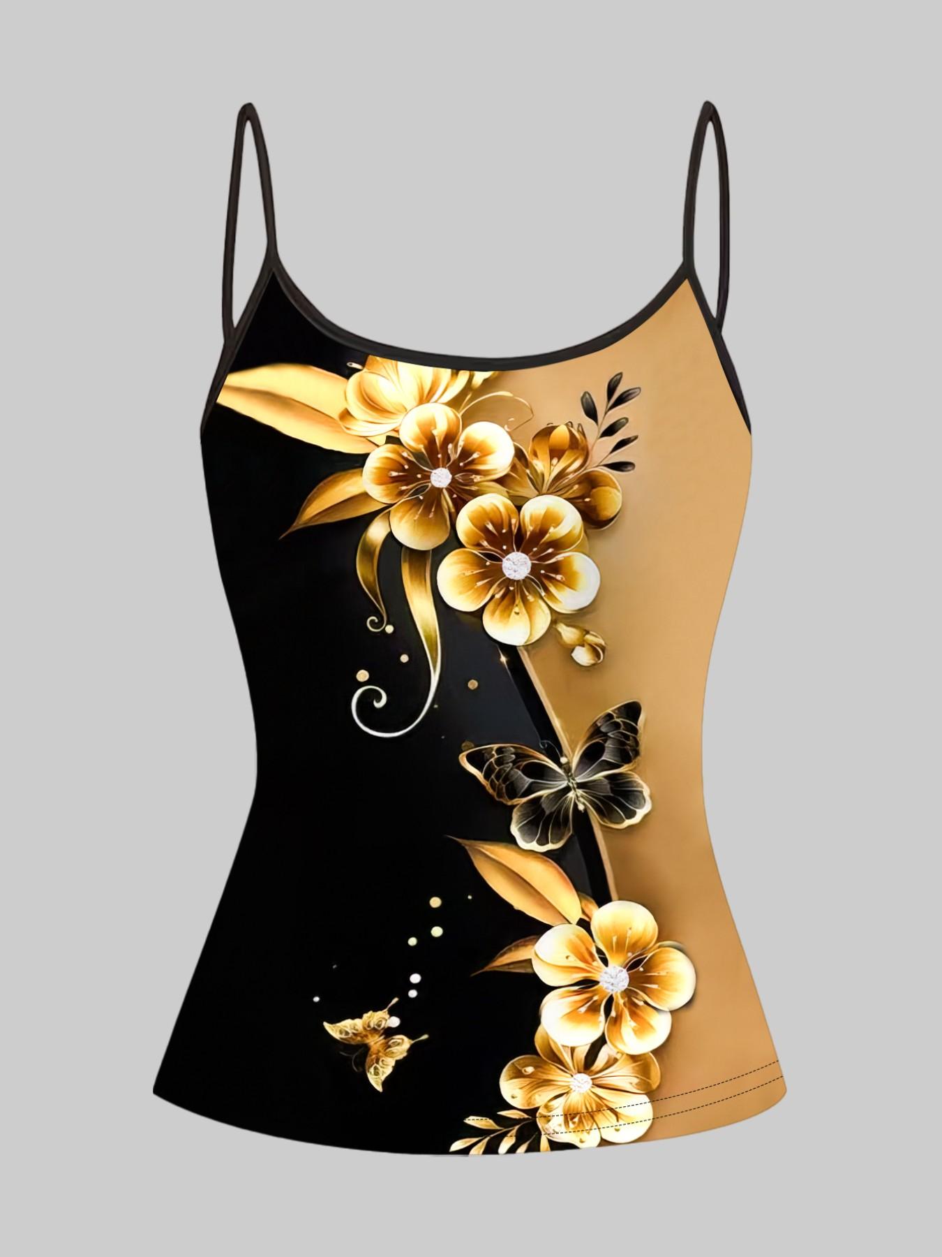 Sunflower Daisy Print Halter Top, Summer Home Sleepwear Outerwear, Unique Slim Fit Shirt, Four-Piece Set, Casual Style