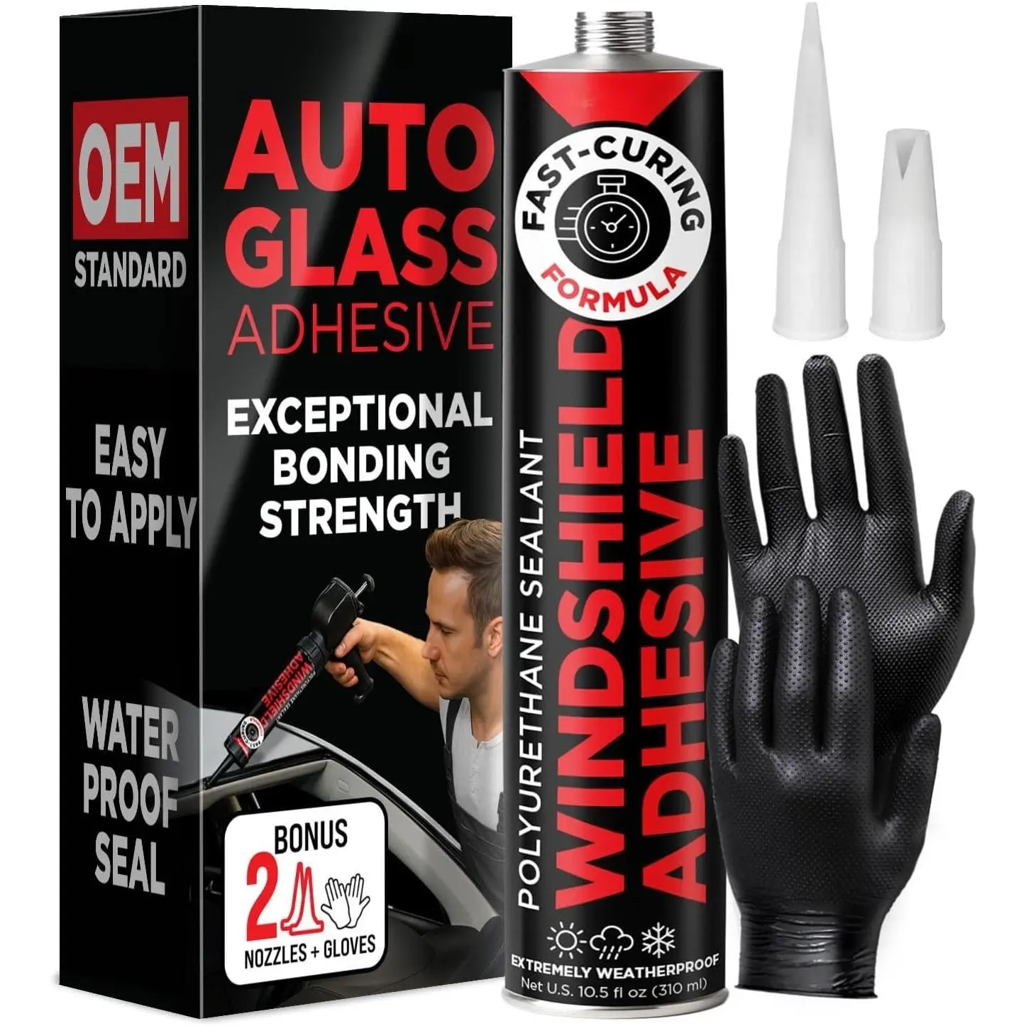 Windshield Adhesive – Easy to Apply - High-Strength Bonding -  Curing | Professional Polyurethane Auto Glass Adhesive - Weather Resistant - Windshield Sealant – Repair Kit for ,  & SUVs