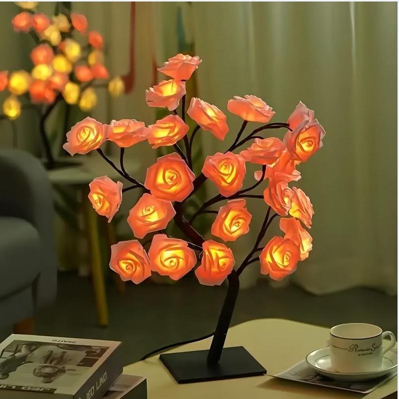 Base LED Small Branch Lights, Realistic Tree String Lights, Rose Flower Maple Leaf Tree Decorative Lights, Home Decoration