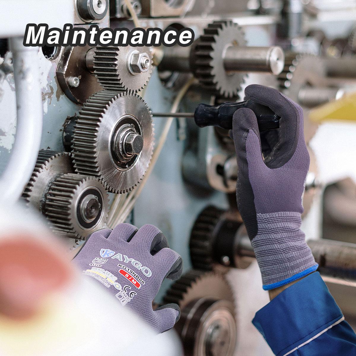 KAYGO Work Gloves MicroFoam Nitrile Coated KG19NB, Seamless Knit Nylon Safety Work Gloves with Micro Dots on palm, Ideal for General Purpose, Automotive, Home Improvement, Painting Protector