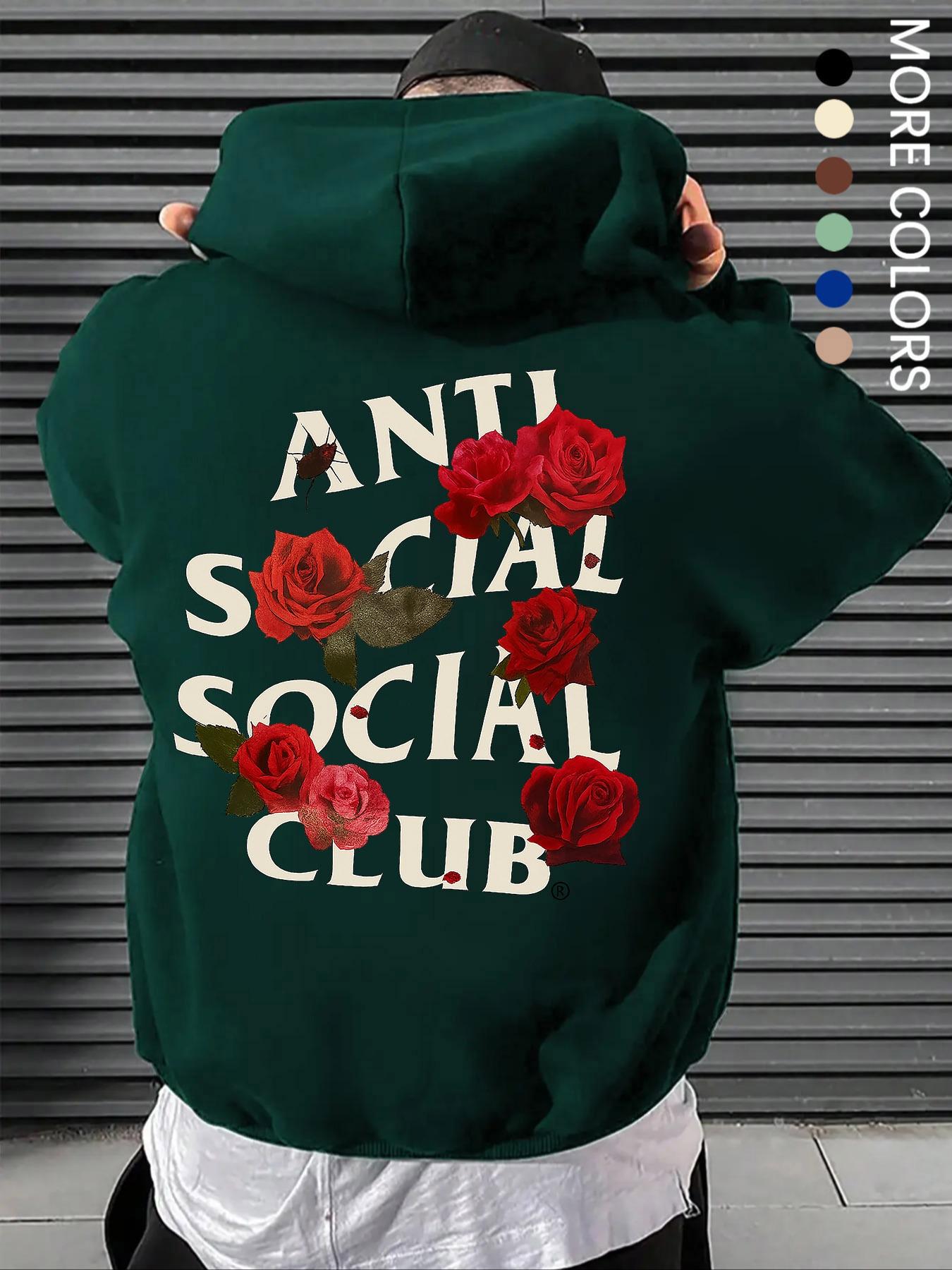 Men's Anti Social Social Club Print Hoodie, Long Sleeve Casual Fashion Sweatshirt, Kangaroo Pocket & Drawstring, Streetwear Gift