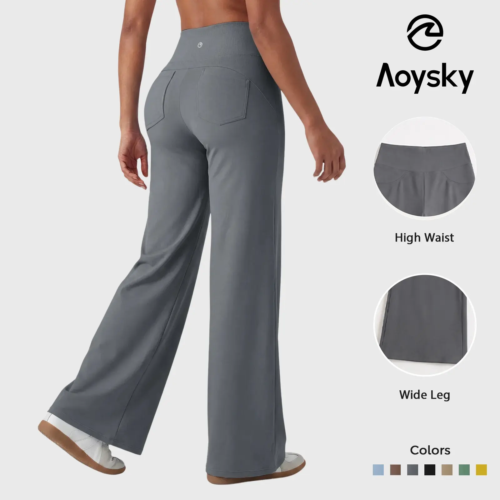 Aoysky Womens Wide Leg Yoga Pants High Waisted Casual Lounge Workout Pants | No front seam leggings, side pockets, tummy control pants