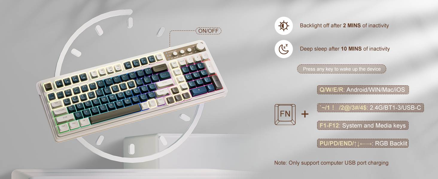 【TOP】AULA S99 Key Keyboard, Tri-Mode Bluetooth/2.4GHz/USB-C Cute Creamy Gaming Keyboard with Number Pad RGB Backlit, Media Knob Custom Mechanical Feel Computer Keyboard for MAC Xbox PC Gamer -Fixed Keycaps & Switches (Non-Replaceable)