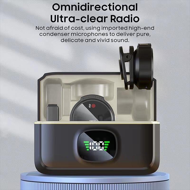 Wireless Lavalier Microphone for iPhone iPad Android With Charging Case Audio Smartphone Audio Smartphone Portable Clip Lapel Receiver Equipment Device Recording Usb Wearable wireless microphone streaming equipment Black streaming