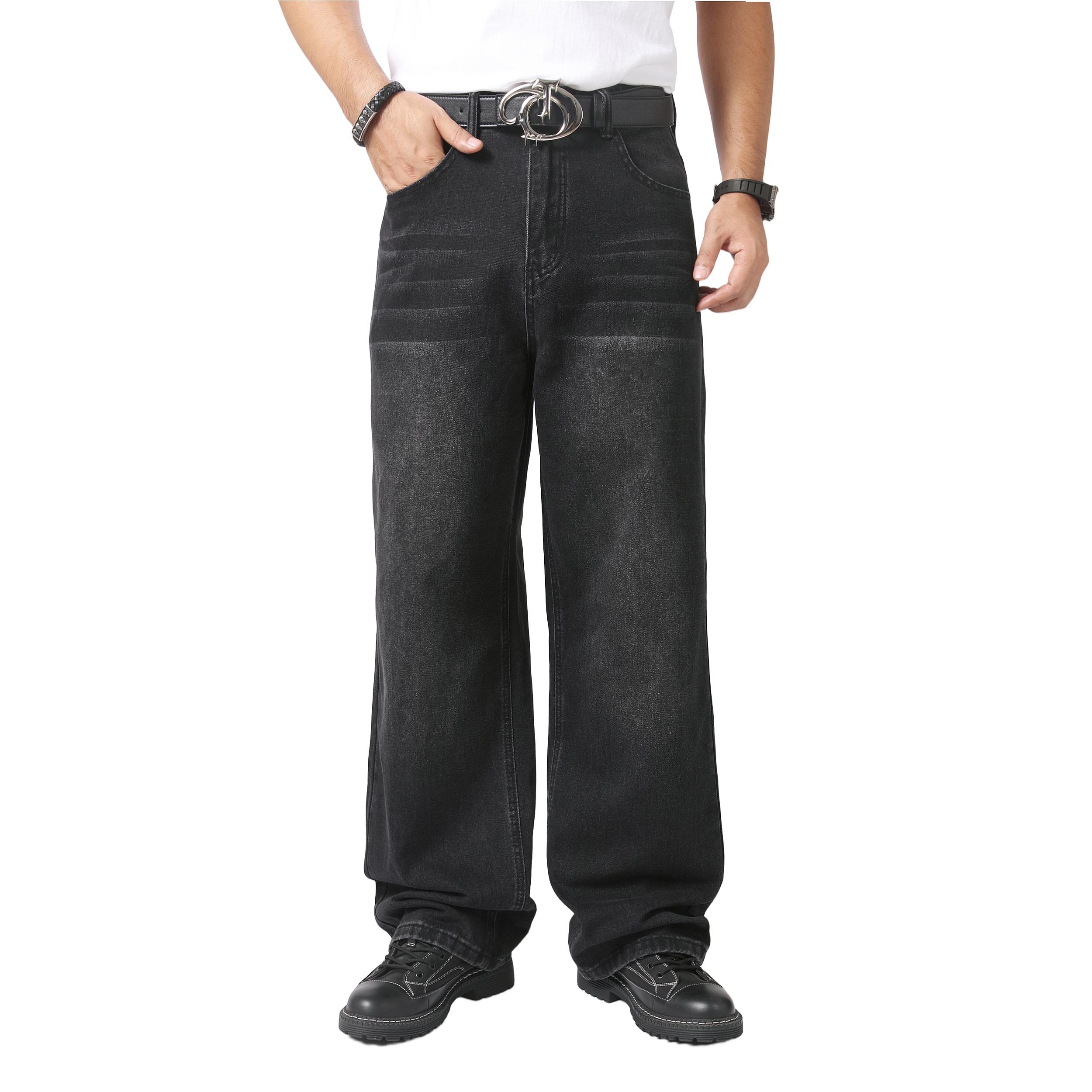 JUNBAOSS Men's Baggy Hip Hop Jeans Y2K Casual Vintage Wide Leg Skater Denim Pants Loose Fit Long Trousers 2000s Streetwear Mens Irregular Sutures Skateboard Steampunk Baggy Jeans Plain Pants Pockets