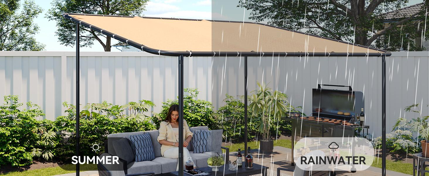 oneinmil Aoxun 10x6 Lean to Gazebo Outdoor Pergola UPF50+ Sun Protection Water Resistant UV Resistant Wall Mounted Canopy Sloped Roof Awning for Patio Backyard Deck or Garden Khaki  conversation set