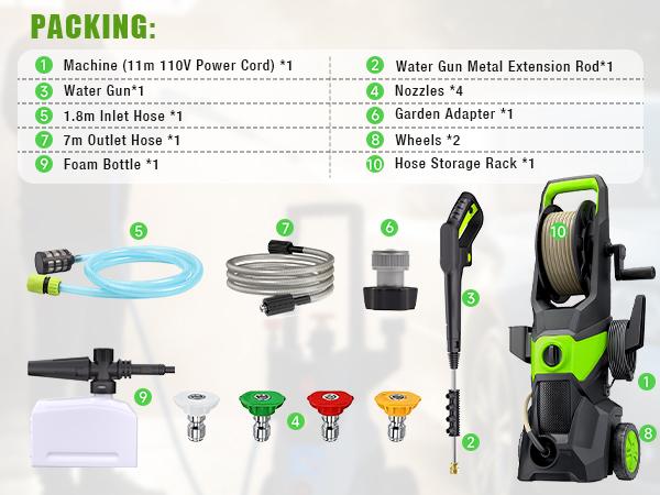 Electric Pressure Washer, 2600 PSI 2.4 GPM Power Washer with 4 Nozzles & Foam Cannon, for Driveways, Cars, Fences, Decks, Patios & Outdoor Cleaning Hose Home