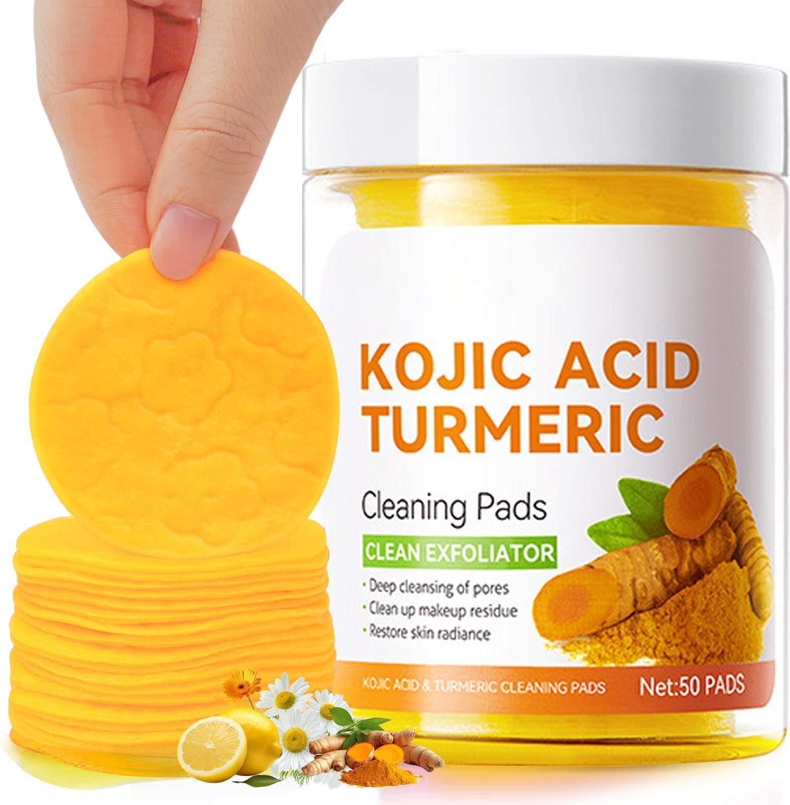 Kojic Acid Turmeric Facial Cleansing Pads Skin Care Exfoliate for Acne, Dark Spots and Skin Repair