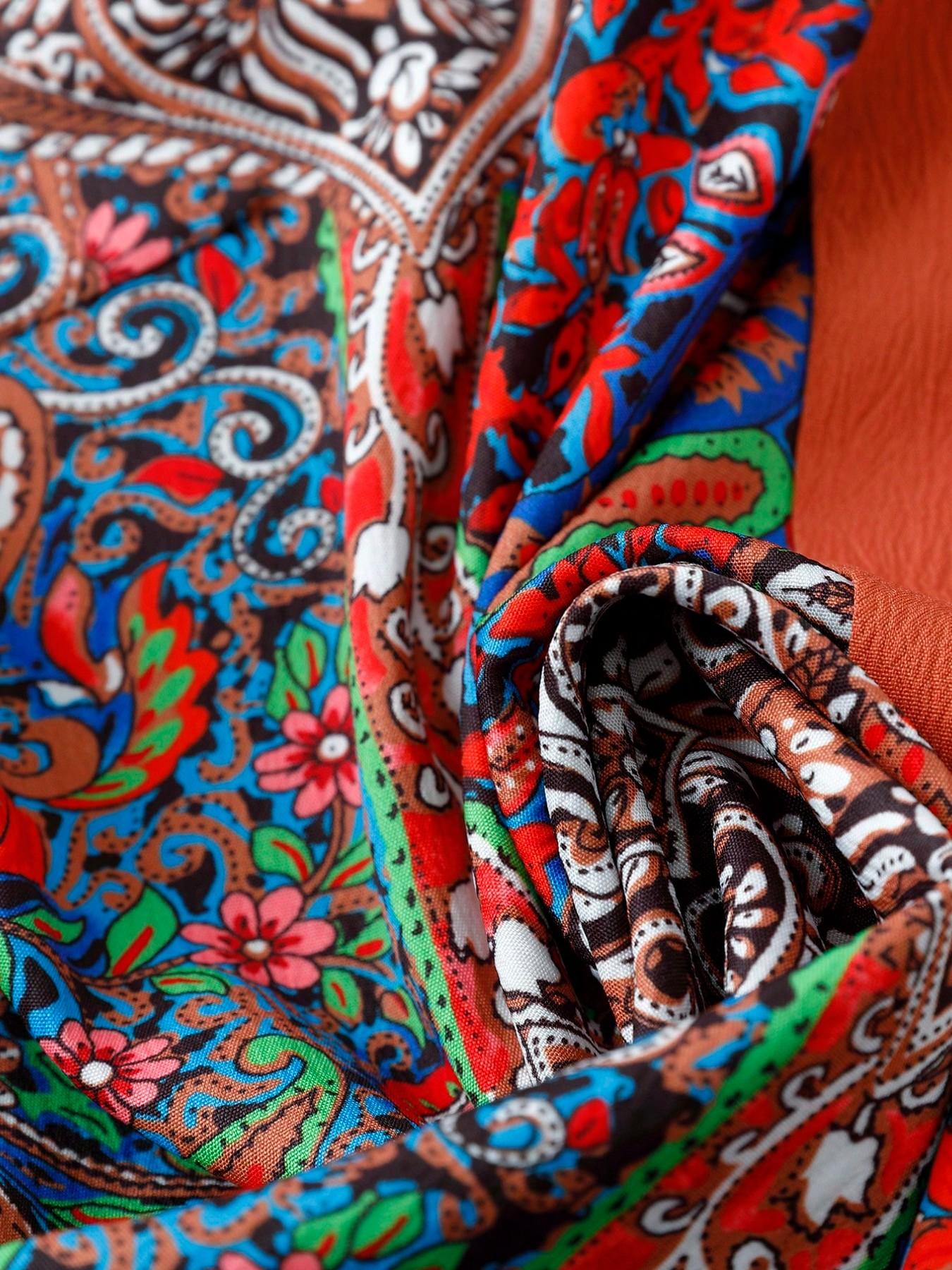 Plus Size Women's Vintage Patchwork Paisley Print V-Neck Chiffon Blouse, Shirts, Bubble Sleeve Loose Fit Short Sleeve, Boho Summer Top