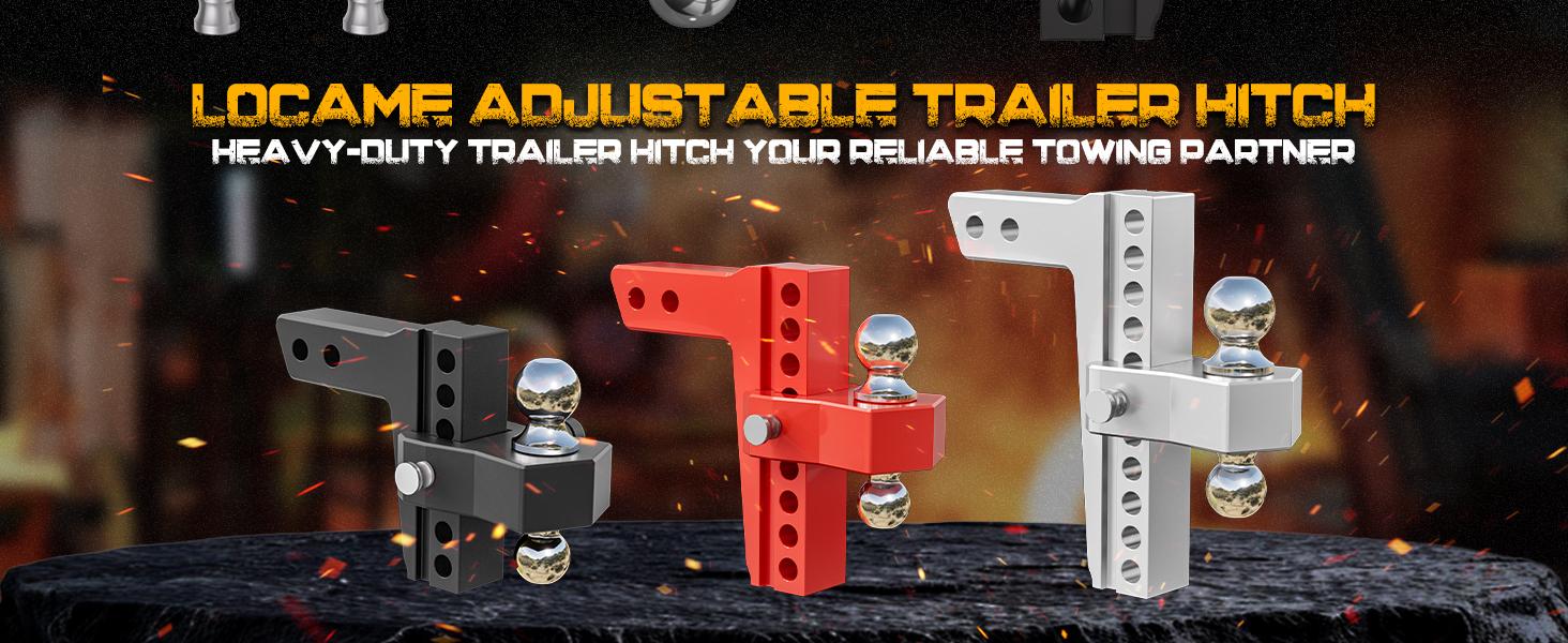 LOCAME Adjustable Trailer Hitch, Fits 2.5-Inch Receiver Only, 6-Inch Drop/Rise Aluminum Drop Hitch,18,500 LBS GTW-Tow Hitch for Heavy Duty Truck with Double Stainless Steel Locks, Black, LC0025