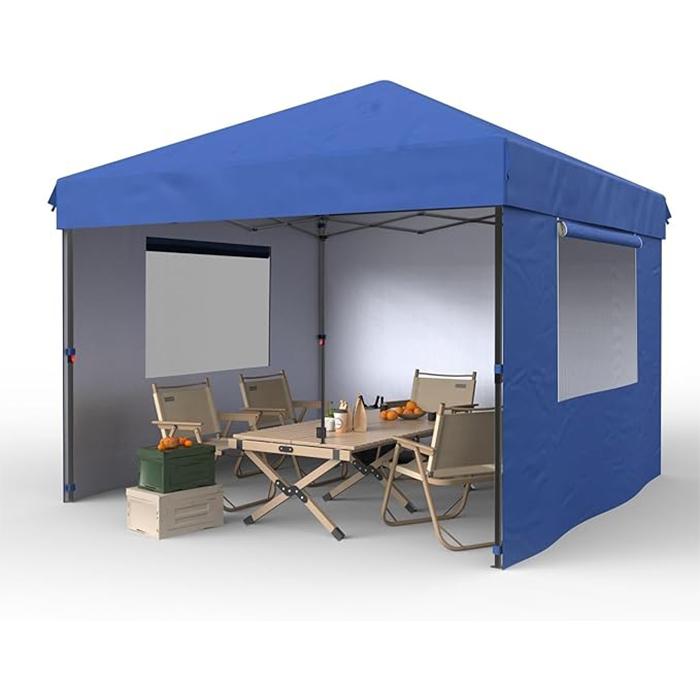 10x10 Pop Up Canopy Tent with 3 Sidewall Heavy-Duty 210D Oxford Fabric & Rust-Proof Frame - 3 Adjustable Heights, Roller Bag, 4 Sandbags - UV Protection for Beach, Party