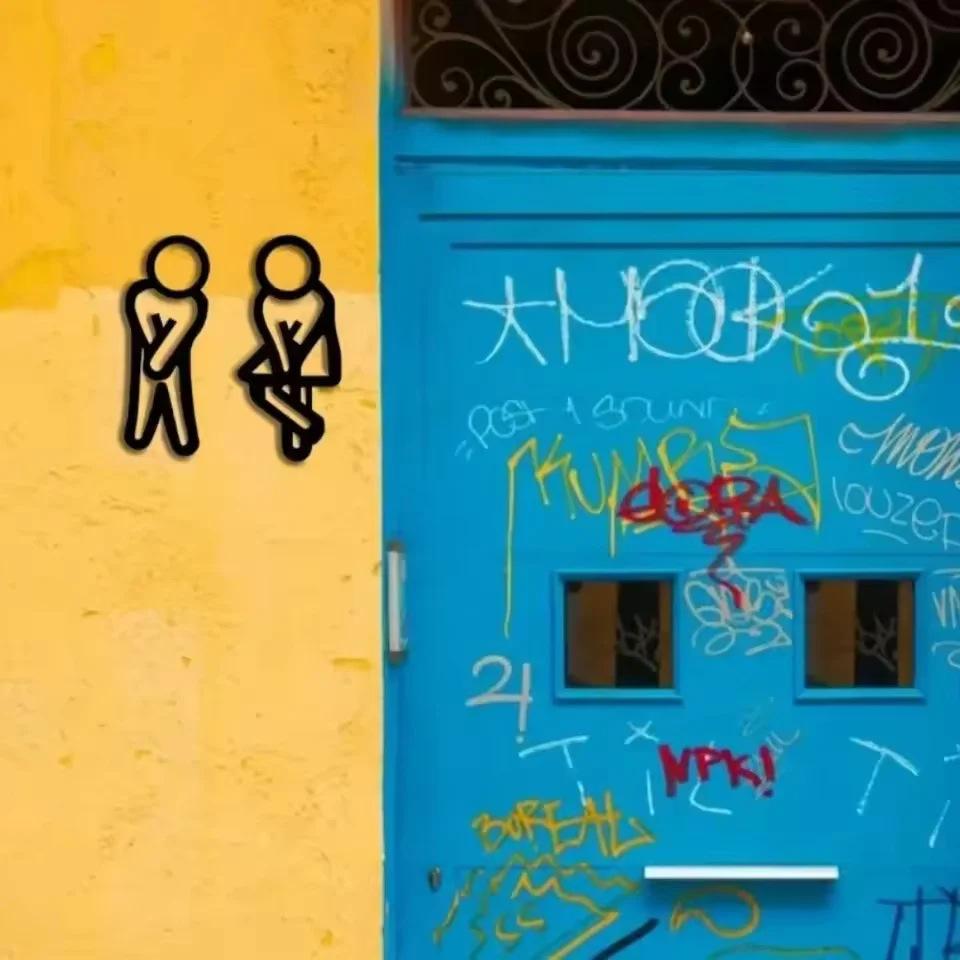 Interesting bathroom signs, minimalist style male and female restroom door decorations, hollow acrylic toilet wall stickers, fun gender indicators suitable for home, restaurants, shops, and public restrooms