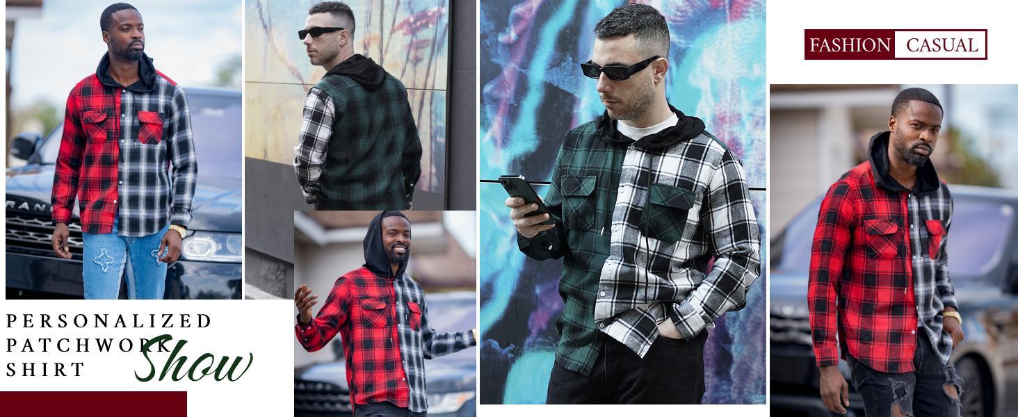 COOFANDY Men's Plaid Hoodie Flannel Shirt Jacket Long Sleeve Casual Fashion Button Shirts