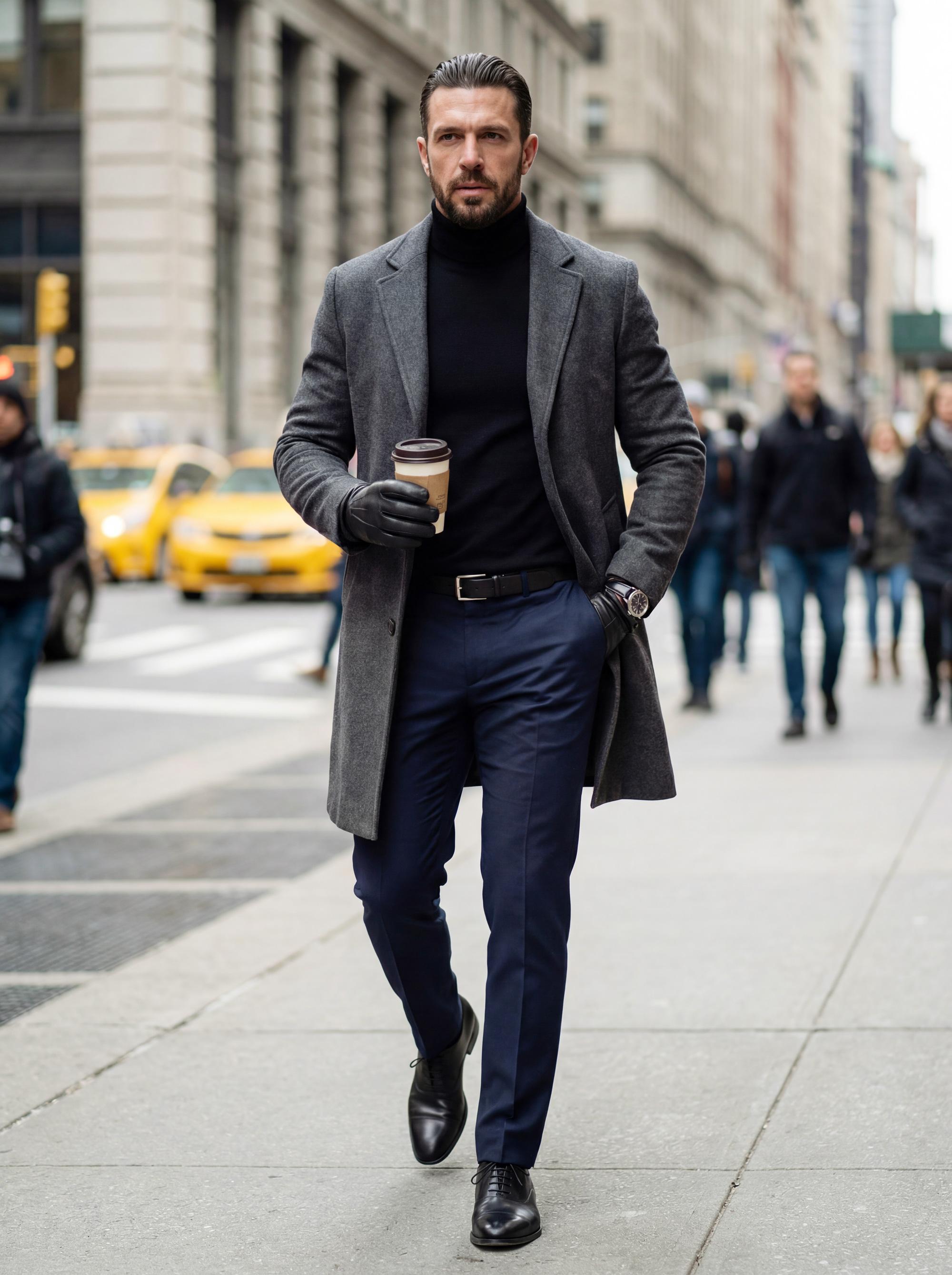 KZZ Men's Classic Solid Button-Front Lapel Neck Midi Coat, Regular Fit Stylish Long Sleeve Menswear Outerwear for Fall & Winter, Beige Khaki Tops Outfits for Daily Wear Christmas Gifts for Him
