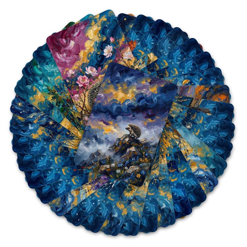 36-sheet cute watercolor hedgehog scenery art card set, cross-border new style, perfect for gift giving, blessing messages, greeting cards