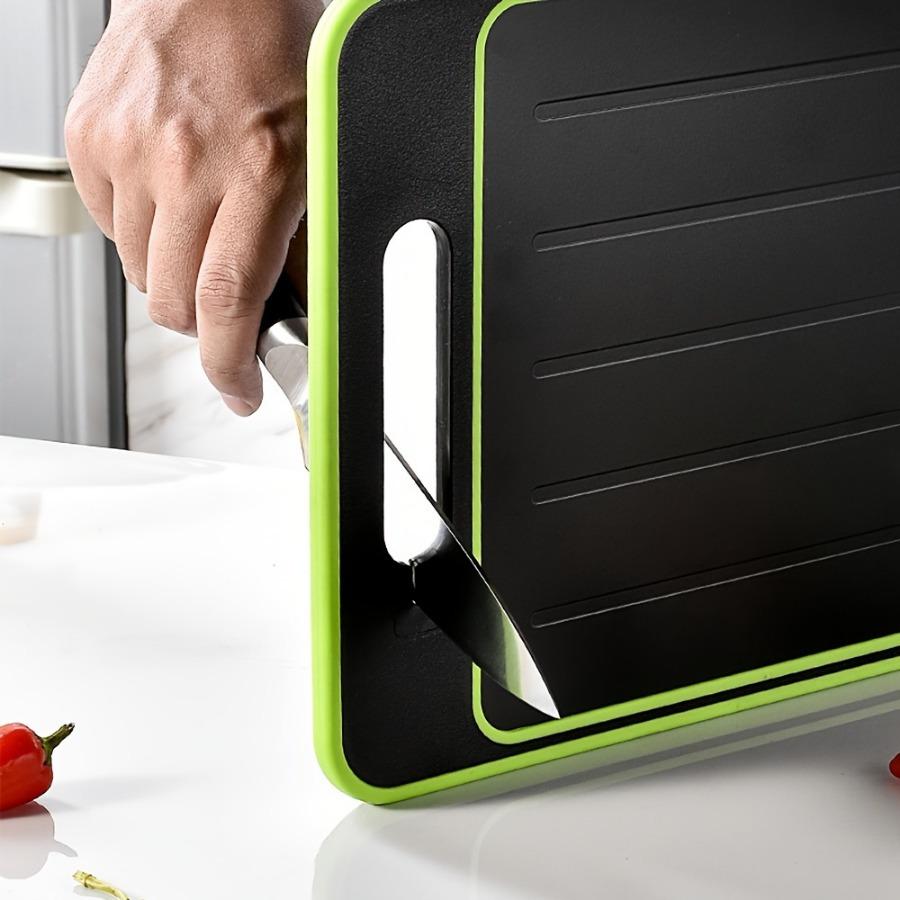 1pc Large 4-in-1 Fast Thaw Defrosting Tray with Cutting Board & Knife Sharpener - Chemical-Free Quick Thawing for Frozen Meat & Food, No Electricity, Heavy-Duty Plastic Multi-Functional Defroster