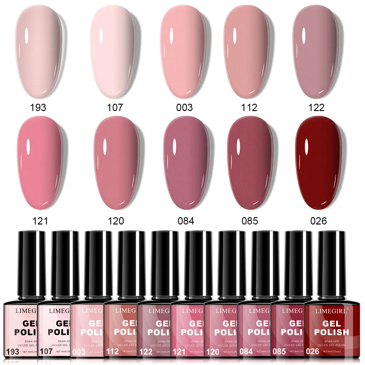 Limegirl Gel Nail Polish Set, 10 Pieces, All-Season Skin Tone, Nude, Neutral, UV Gel Nail Polish Kit, Manicure Salon DIY Gift Box, Nail Polish Gifts, Nail Products