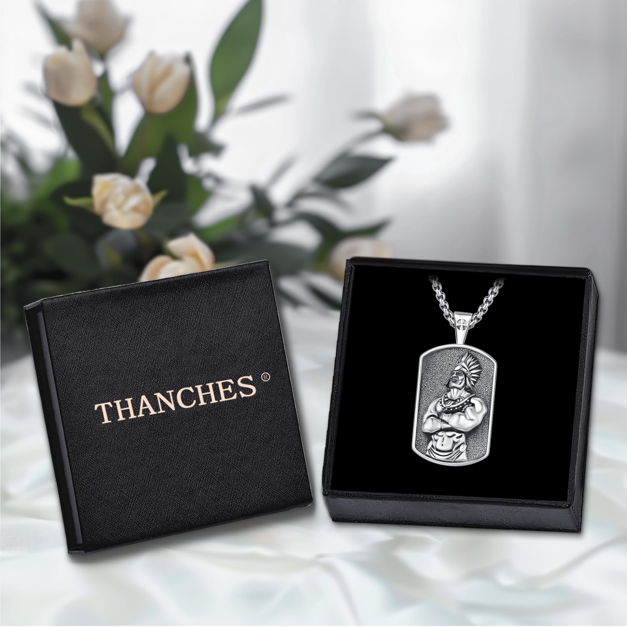 Thanches American Tribal Chief Pendant 925 Sterling Silver Necklace for Men Women Retro Design Vintage Tribal Chief Jewelry Gift