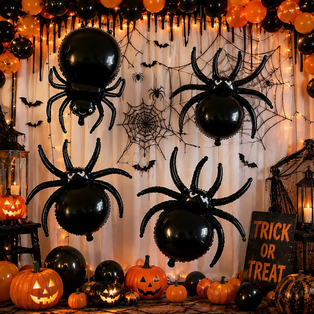 4pcs Halloween Giant Spider Foil Balloons, Spider Balloons for Halloween Party Decor, Indoor Outdoor Yard Wall Porch Decorations