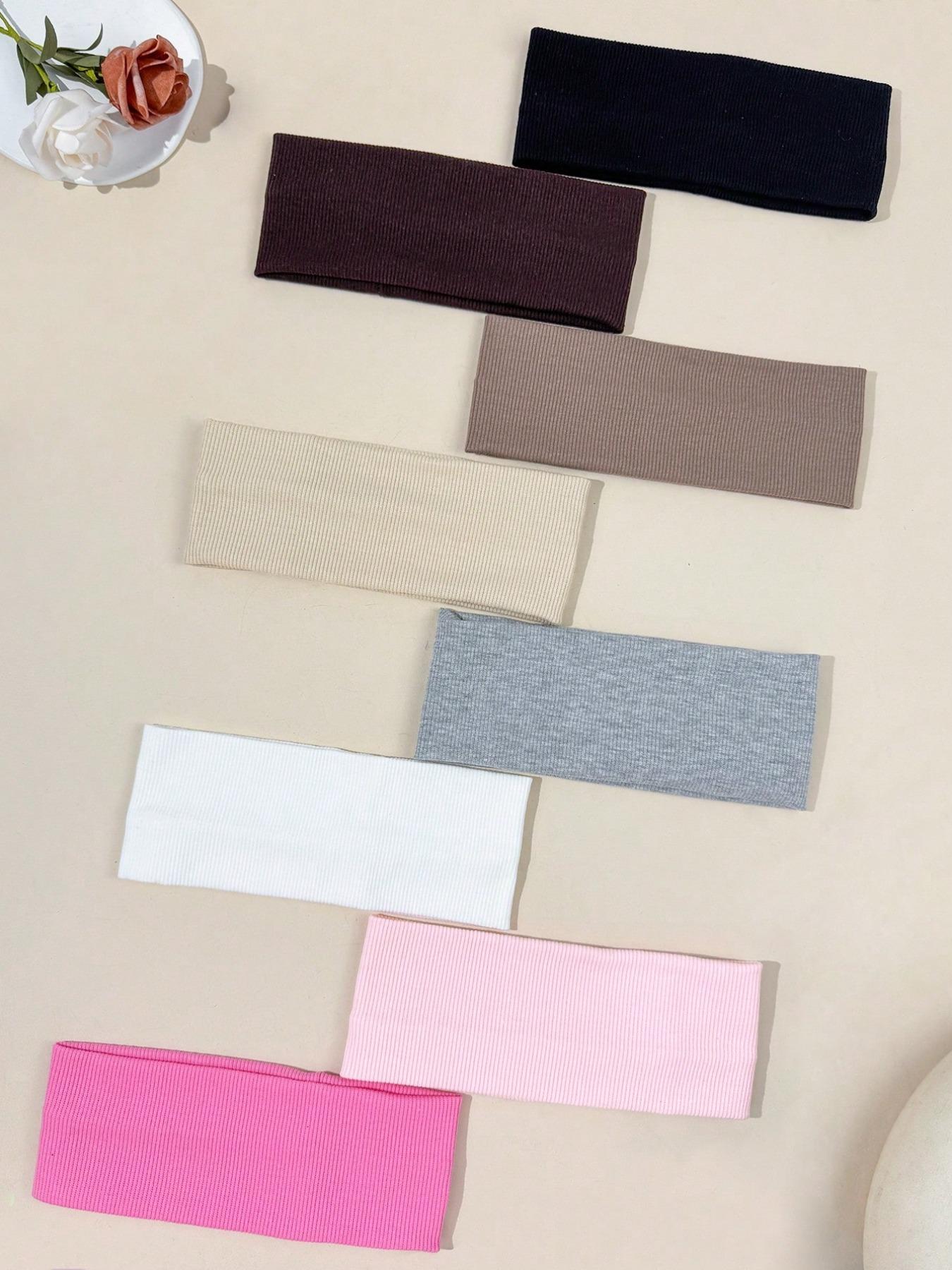 8pcs Solid Color Breathable Moisture-Wicking Sports Headbands, Suitable for Gym, Running and Daily Wear, Sweat-Absorbing Hairbands, Elastic Headbands, Training Fitness Sweatbands