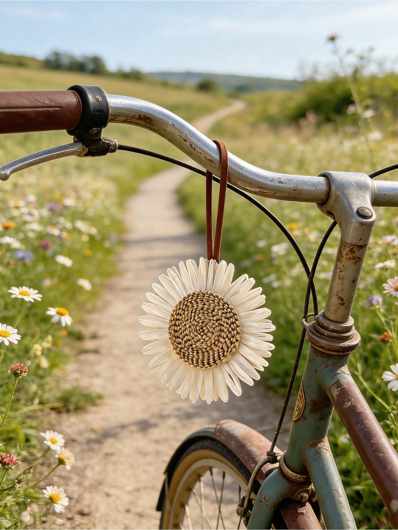 Summer bohemian resort style bag accessories, braided rattan sunflower flower designer pendant. Comes with a genuine leather strap, bohemian beach style accessory for tote bags, wallets, backpacks and keychains, elegant summer decorative pendant.