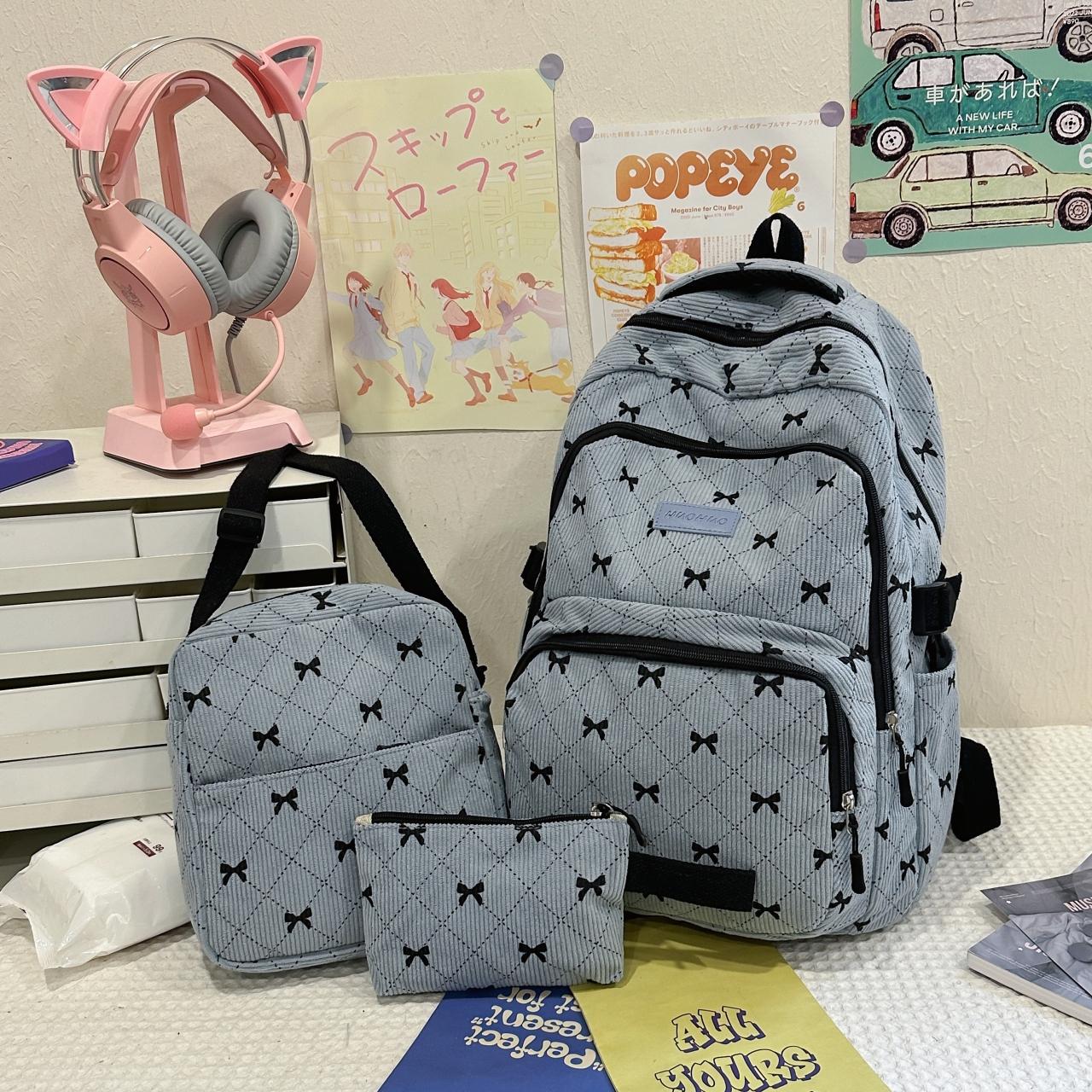 2026 New College Style Cute Bow Corduroy Backpack Shoulder Bag, Versatile Crossbody Small Bag, Multiple Colors Available, Three-Piece Set