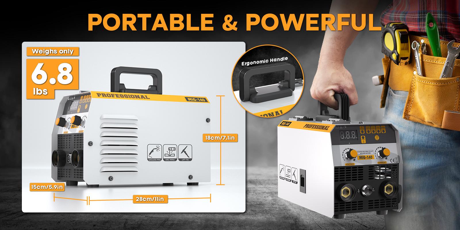 140Amp MIG Welder, 110V Flux Core Welder Flux MIG/Lift TIG/Stick 3-in-1 LED Digital Display Welding Machine, MIG140