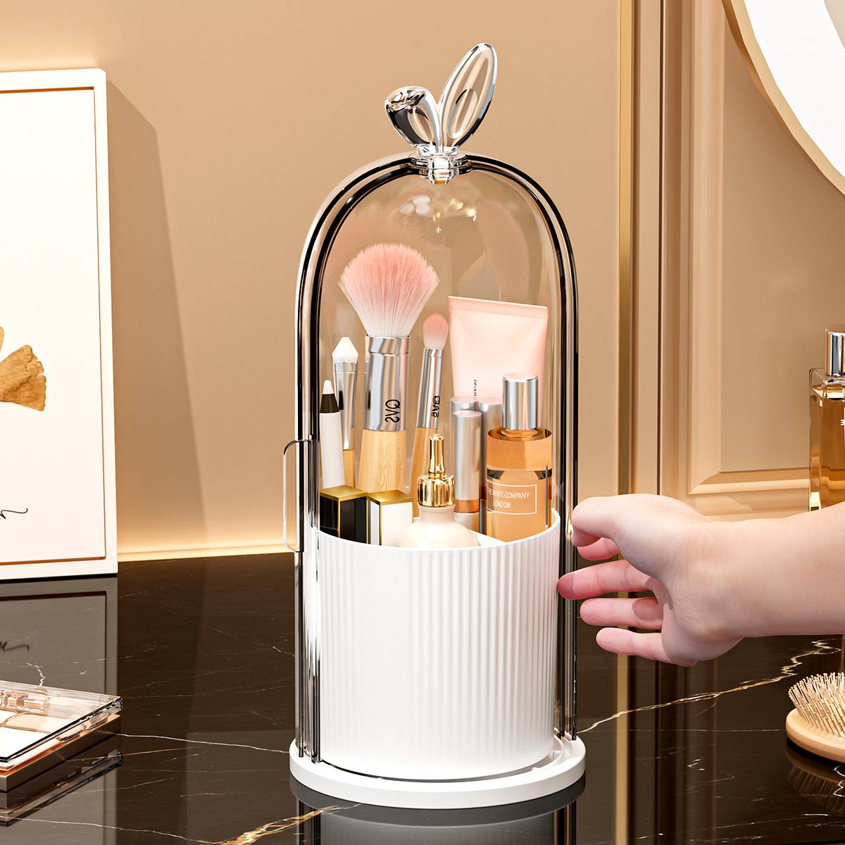 Makeup Brush Storage Box, 1 Count 360 Degree Rotatable Dustproof Makeup Brush Holder with Lid, Durable Storage Organizer, Cosmetic Organizer for Bedroom Bathroom Salon Hotel