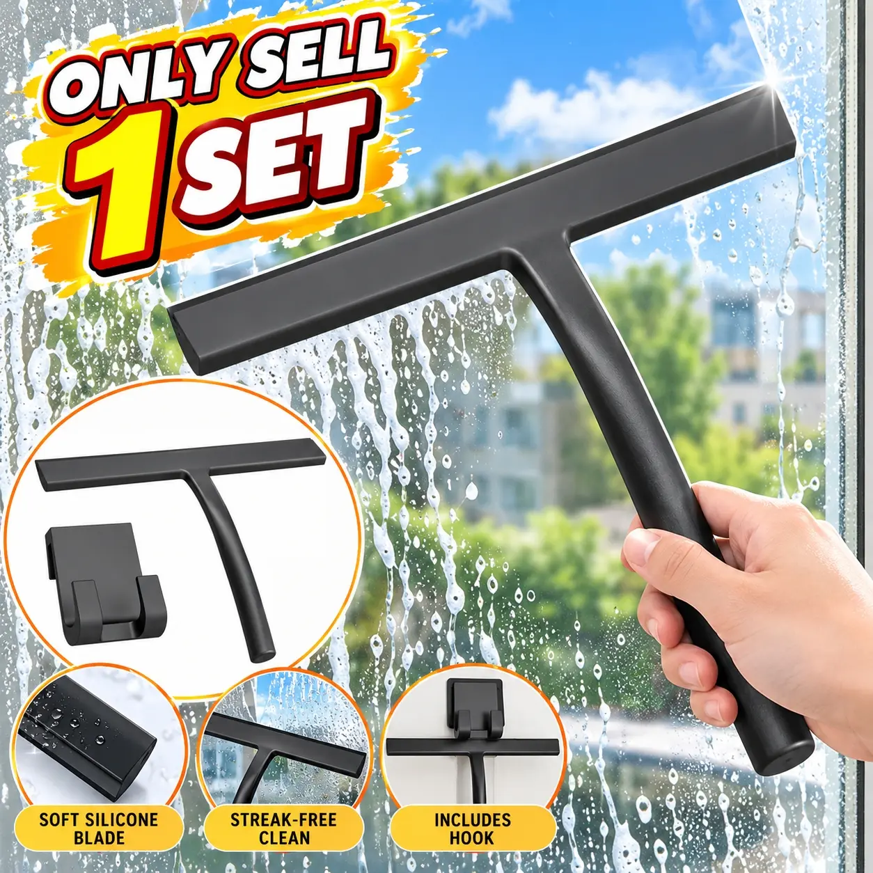 1 set window cleaning squeegee, multifunctional silicone glass scraper, window cleaning brush, household cleaning tool, Squeegee Combo