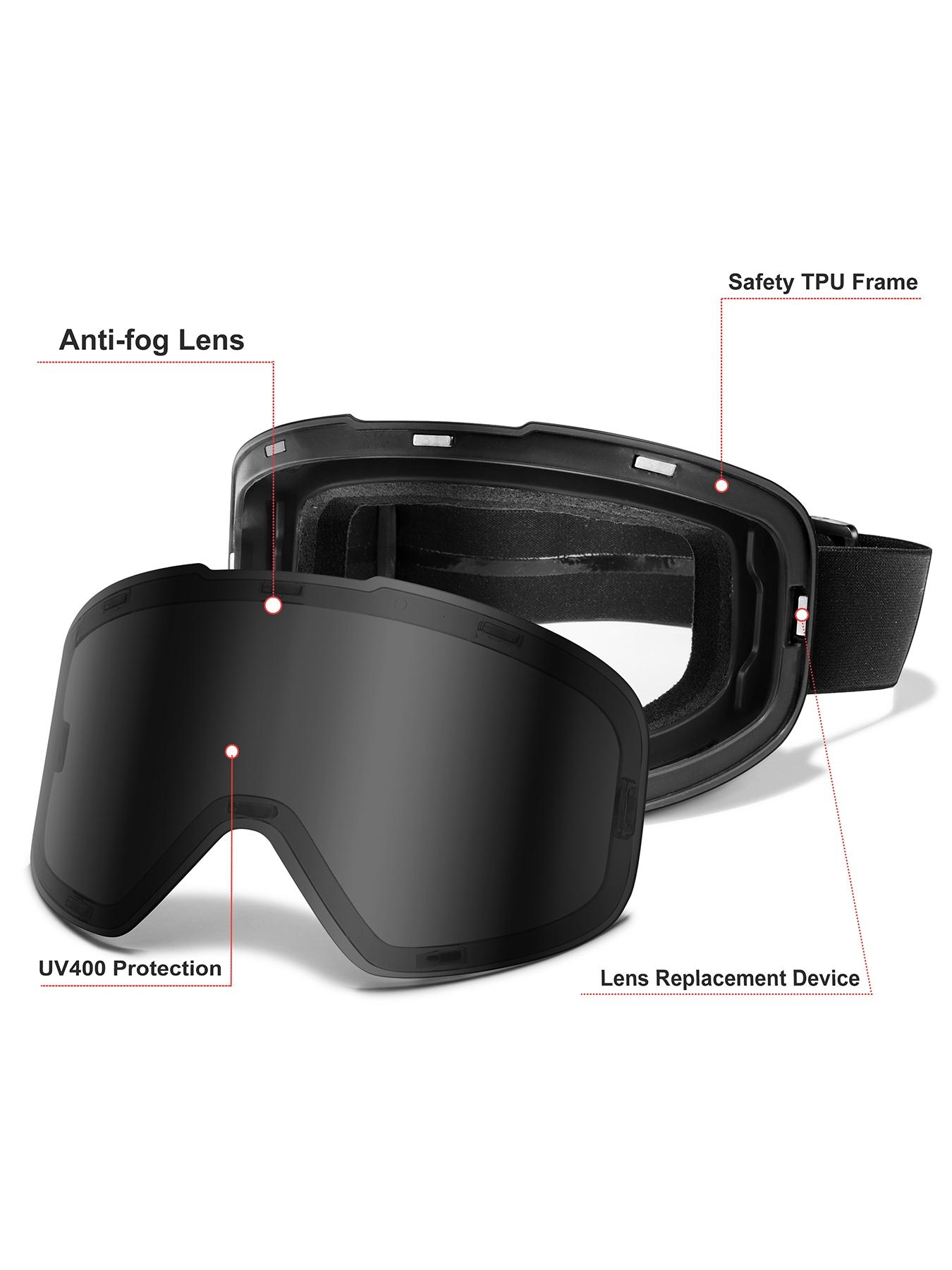 Ski Goggles with Uv400 Protection+ Replacement Lenses, Anti-Fog, Interchangeable Magnetic Lenses, OTG-Friendly, Frameless Design, Snowboard Goggles for Men Women