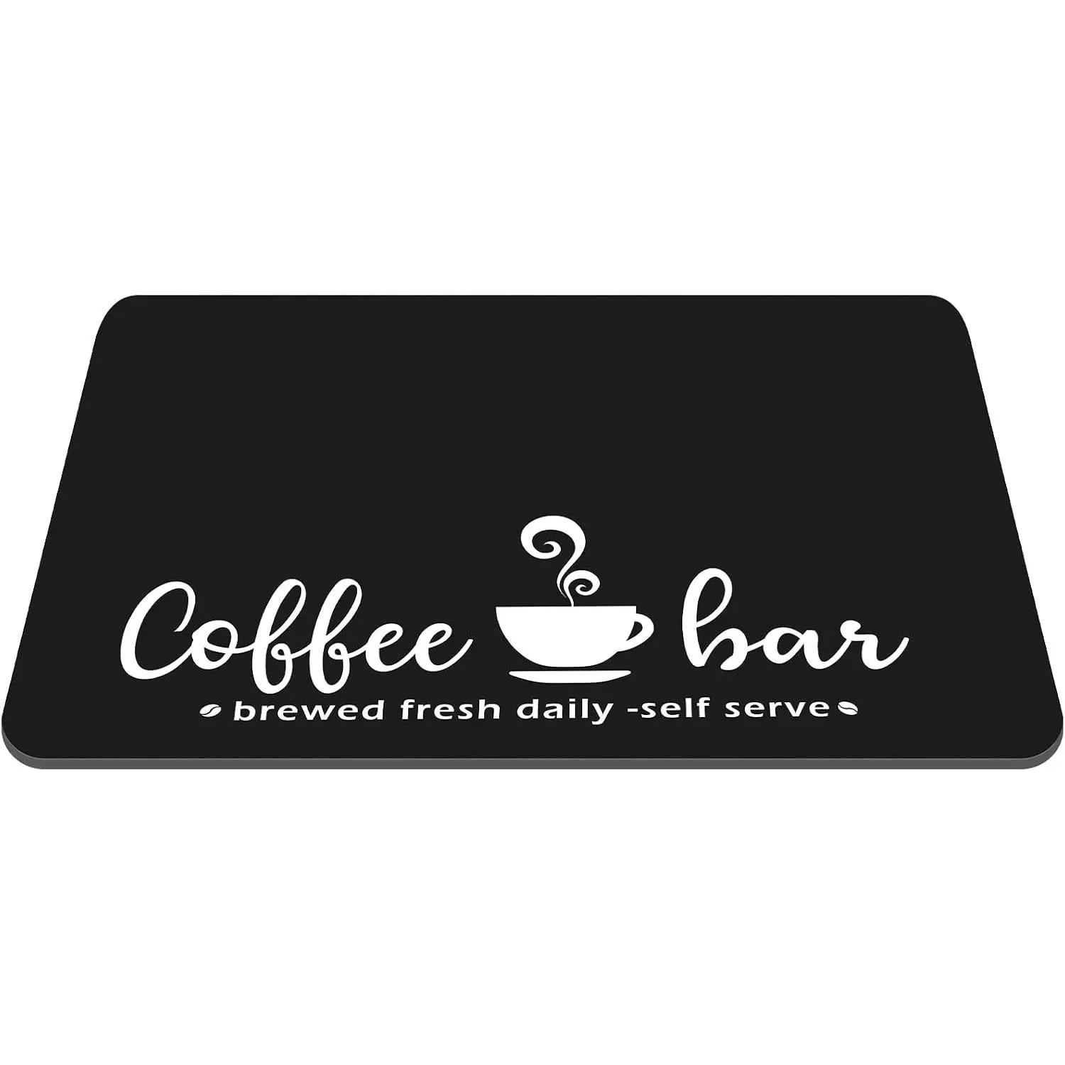 Diatomite Mud Coffee Bar Mat - 24"x16" Black Stylish Counter Top Mat with Stain Hiding, Waterproof Grip for Kitchen Linens