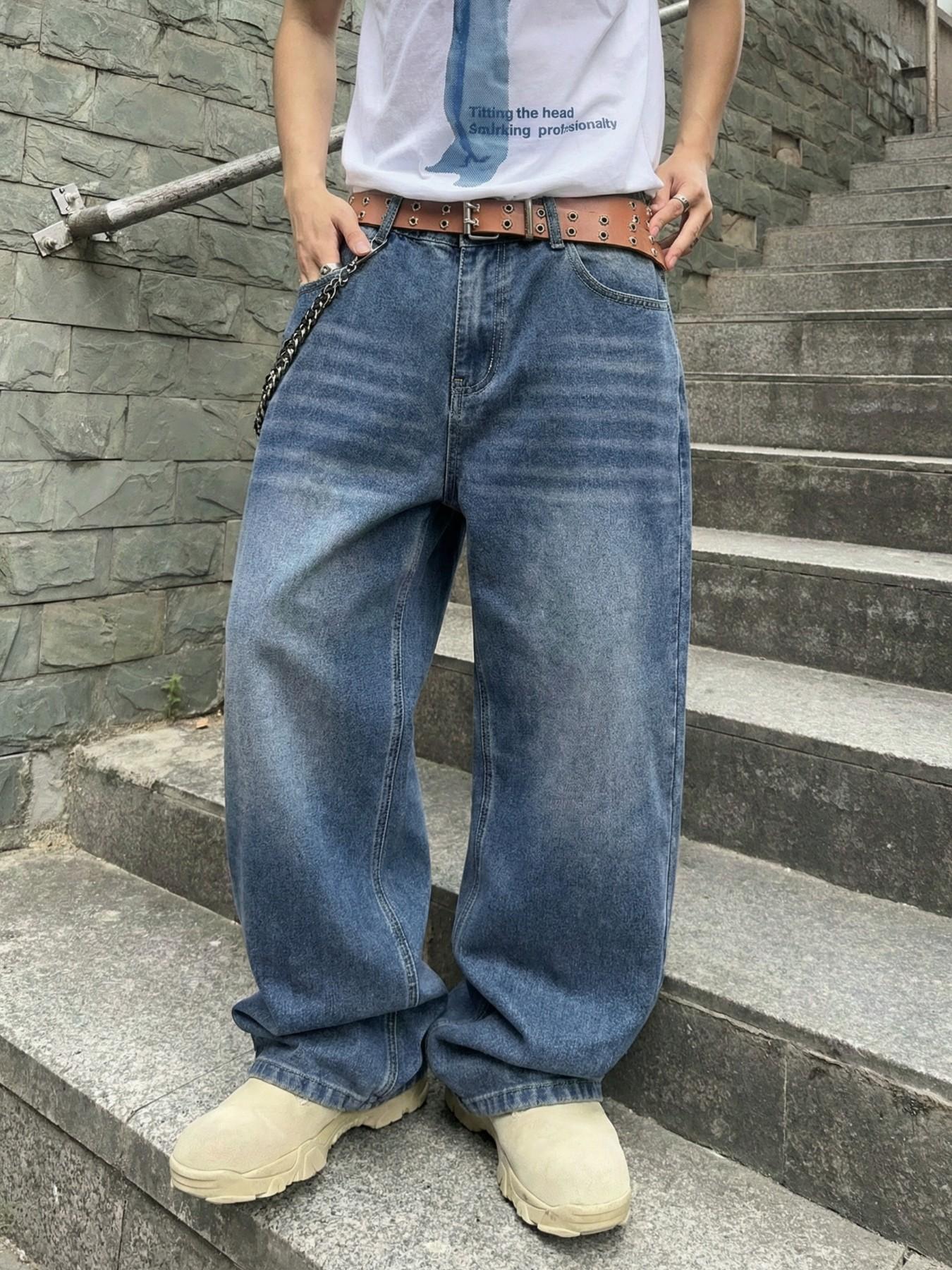 MOVRA1 Men's Vintage Washed Loose-Fit Relaxed Fit Wide-Leg Jeans, Long Y2K Streetwear Casual Pants, Perfect Gift Boyfriend or Husband